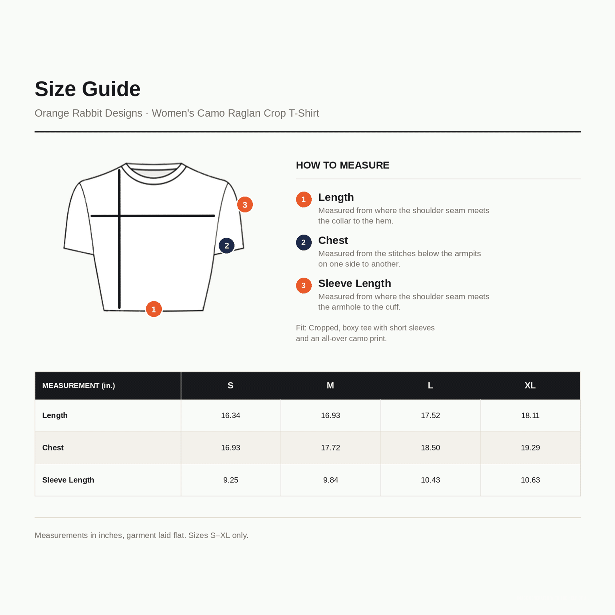 Orange Rabbit Sizing chart