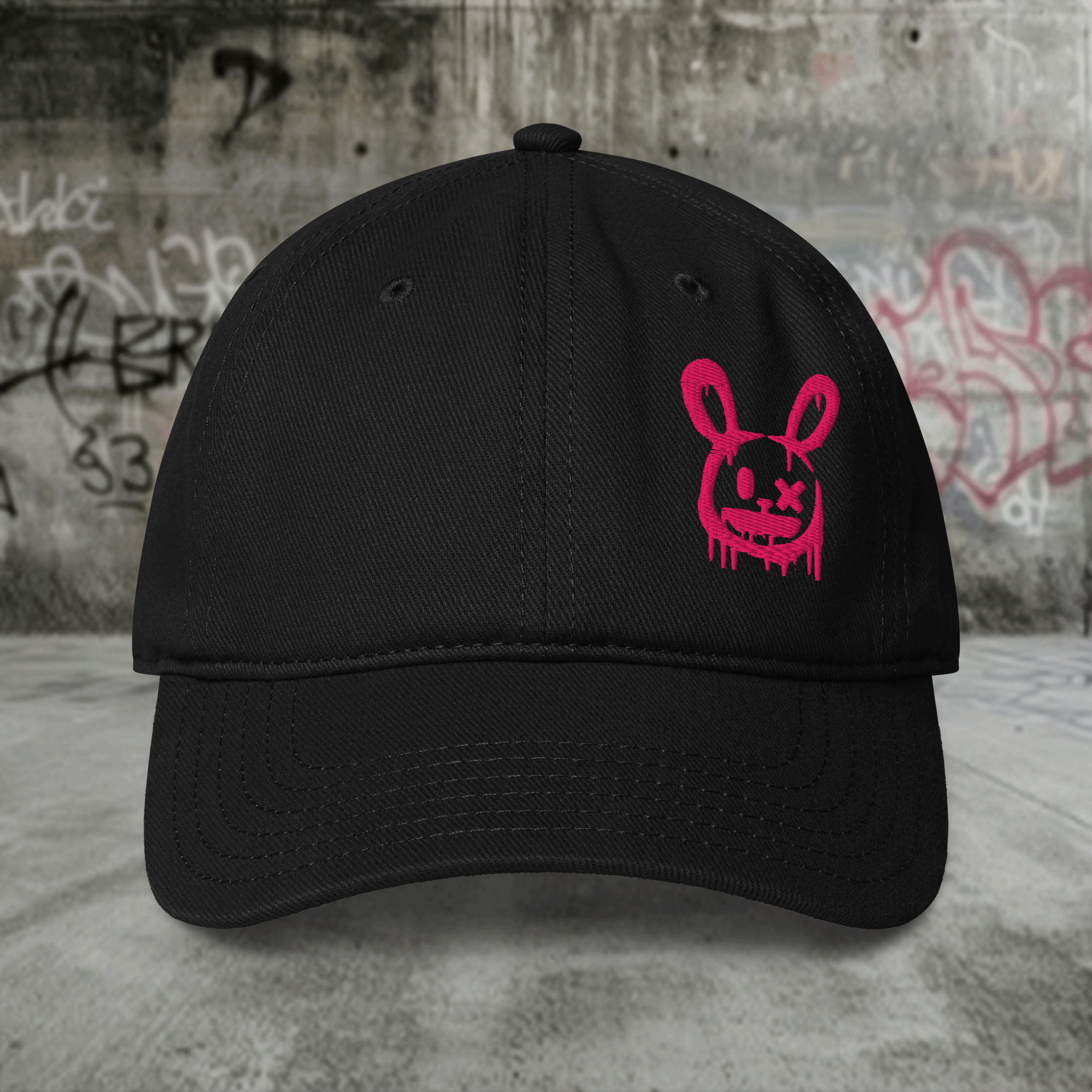 Embroidered Graffiti Pink Bunny Low-profile Cap