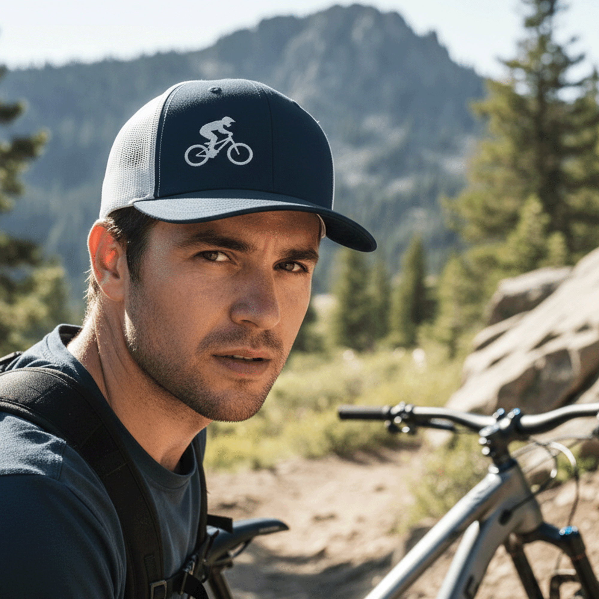 Embroidered Mountain Biker Retro Trucker Hat