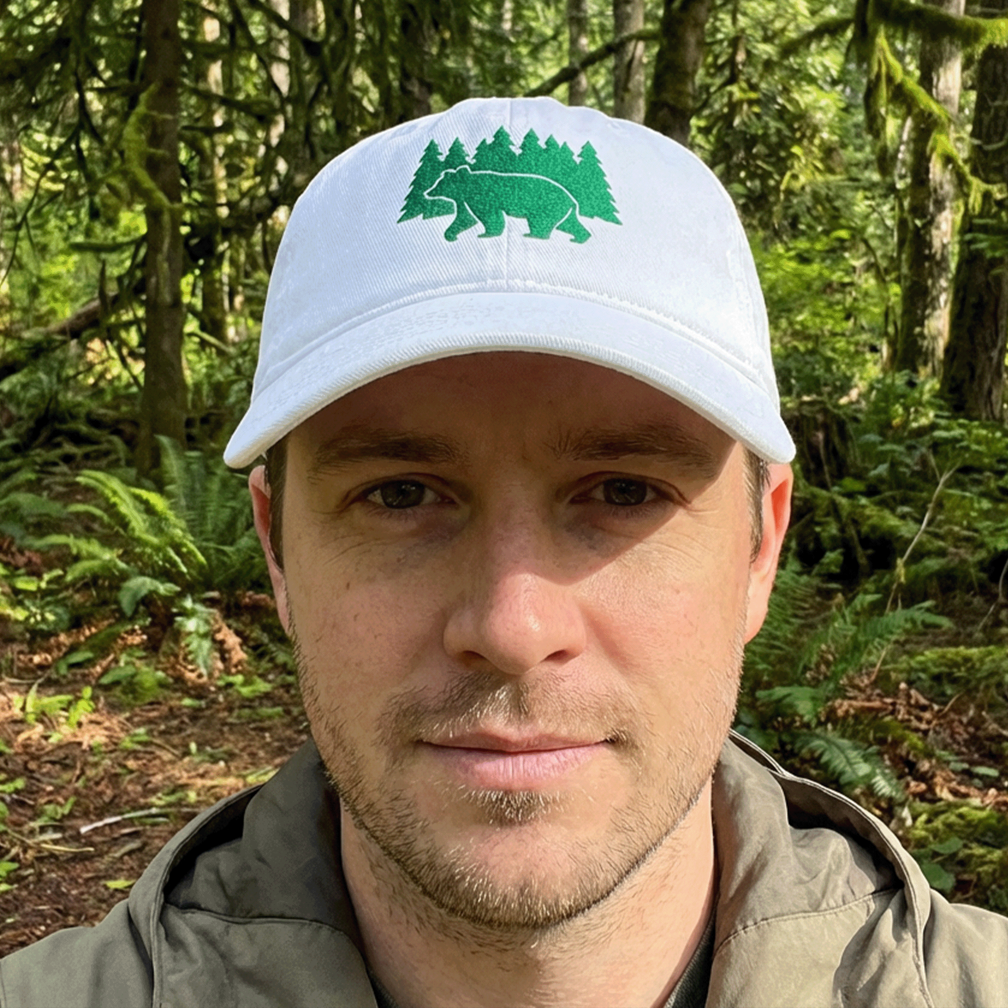 Embroidered Bear and Green Trees Low-profile Cap