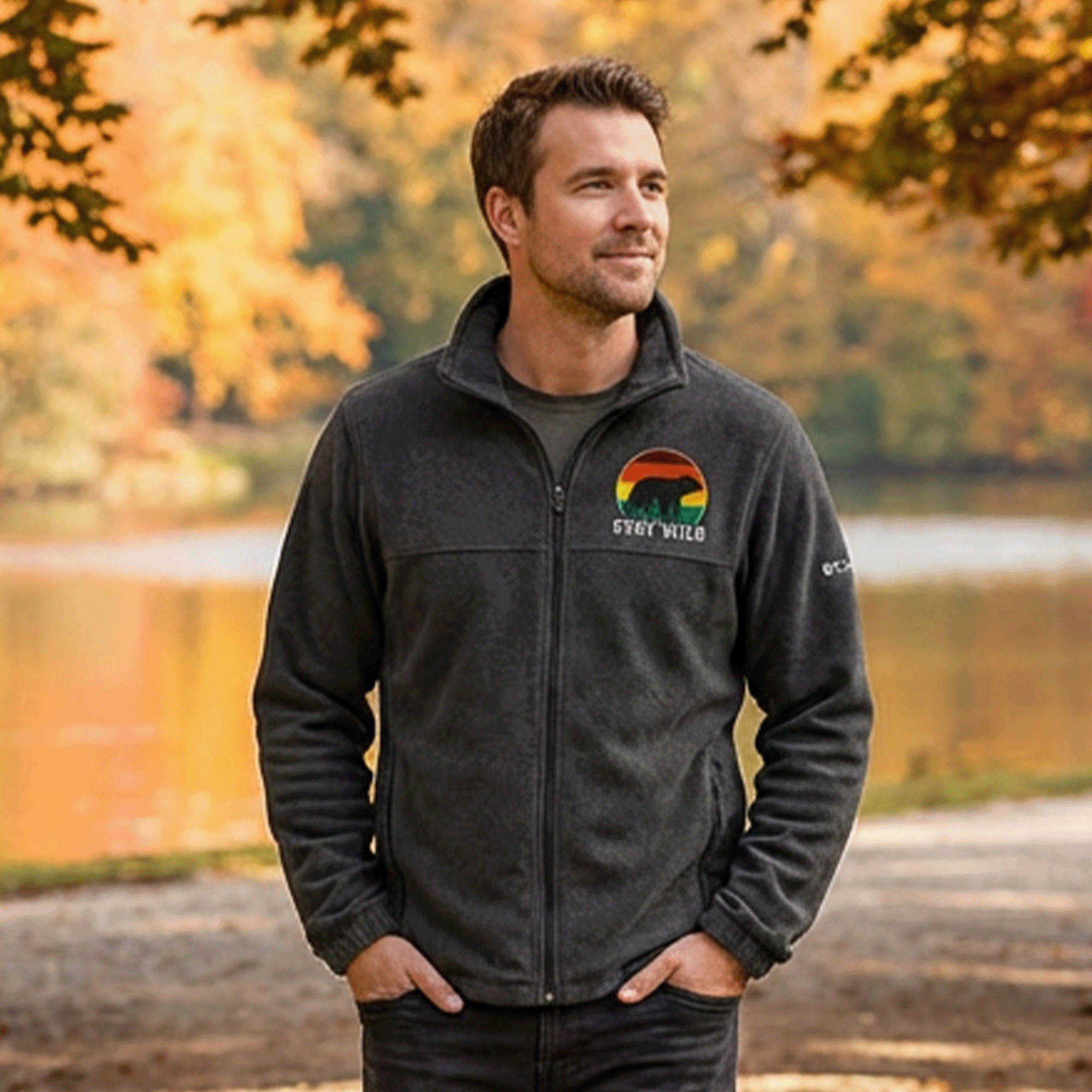 Stay Wild Black Bear Unisex Columbia Fleece Jacket