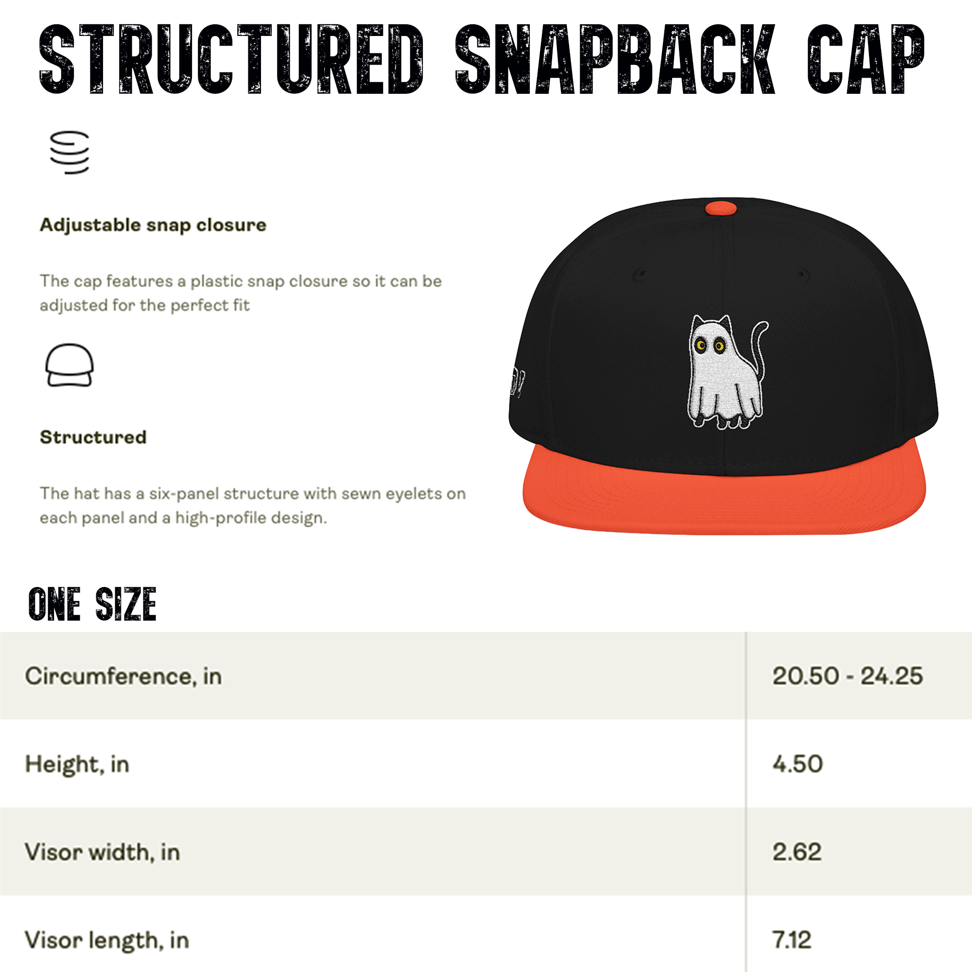 Embroidered Halloween Boo Kitty Snapback Hat