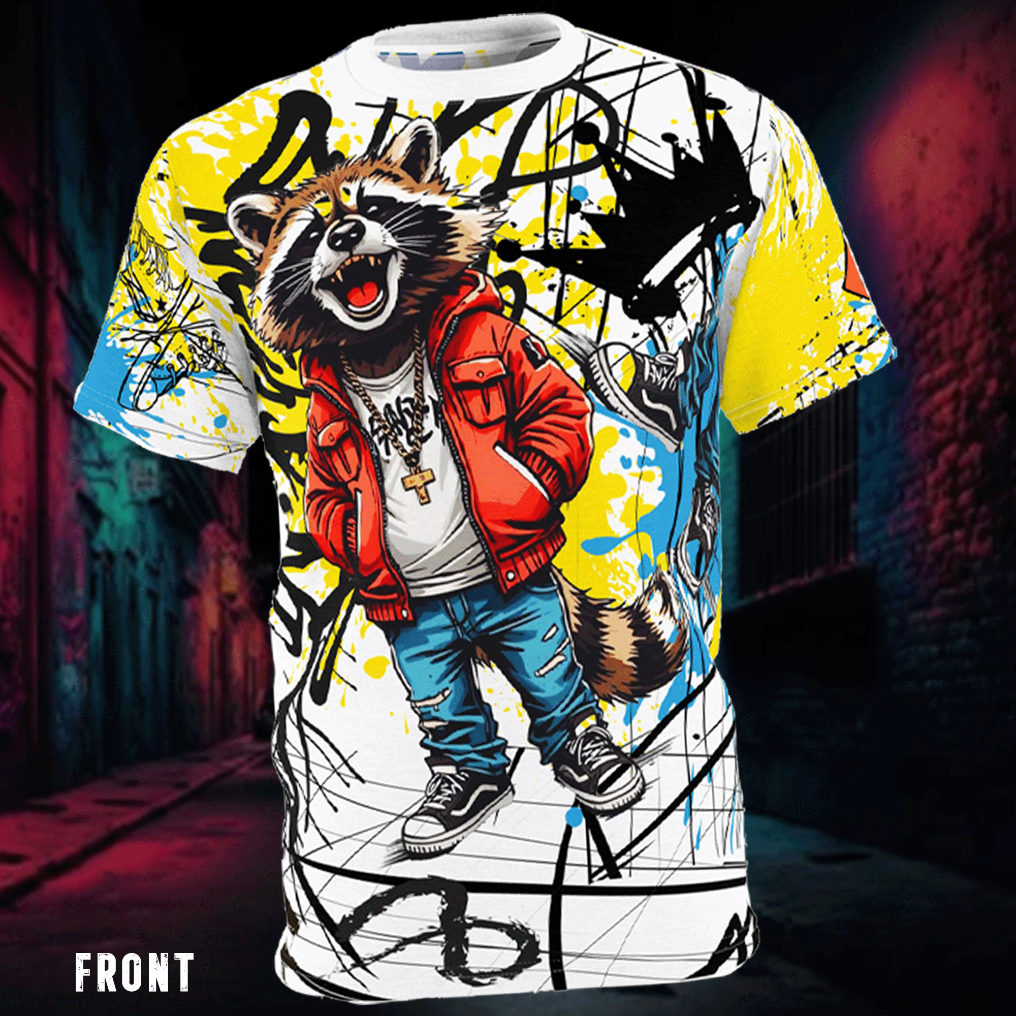 Graffiti Raccoon Streetwear T-shirt