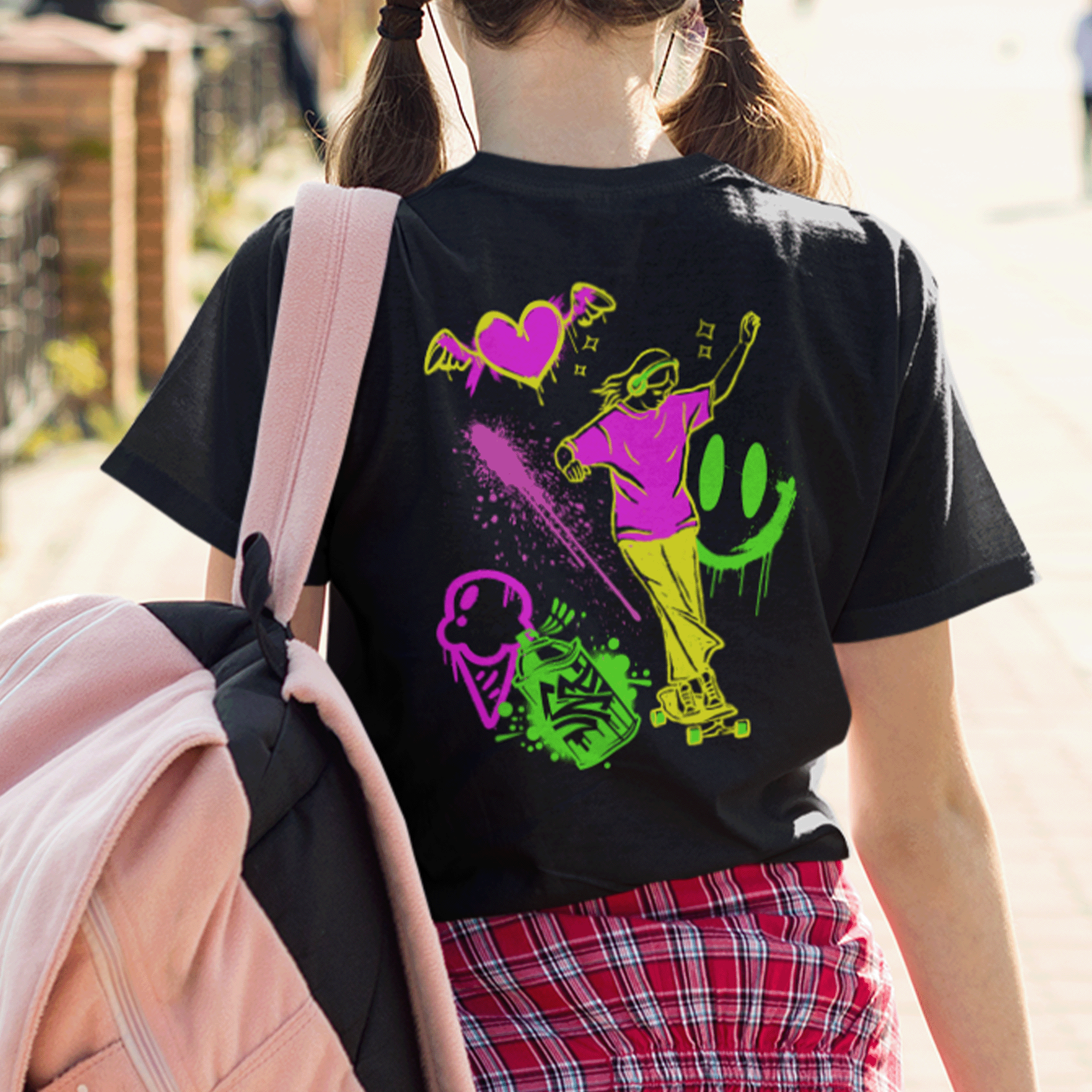 Graffiti Style Skateboarding Girl Graphic T-shirt