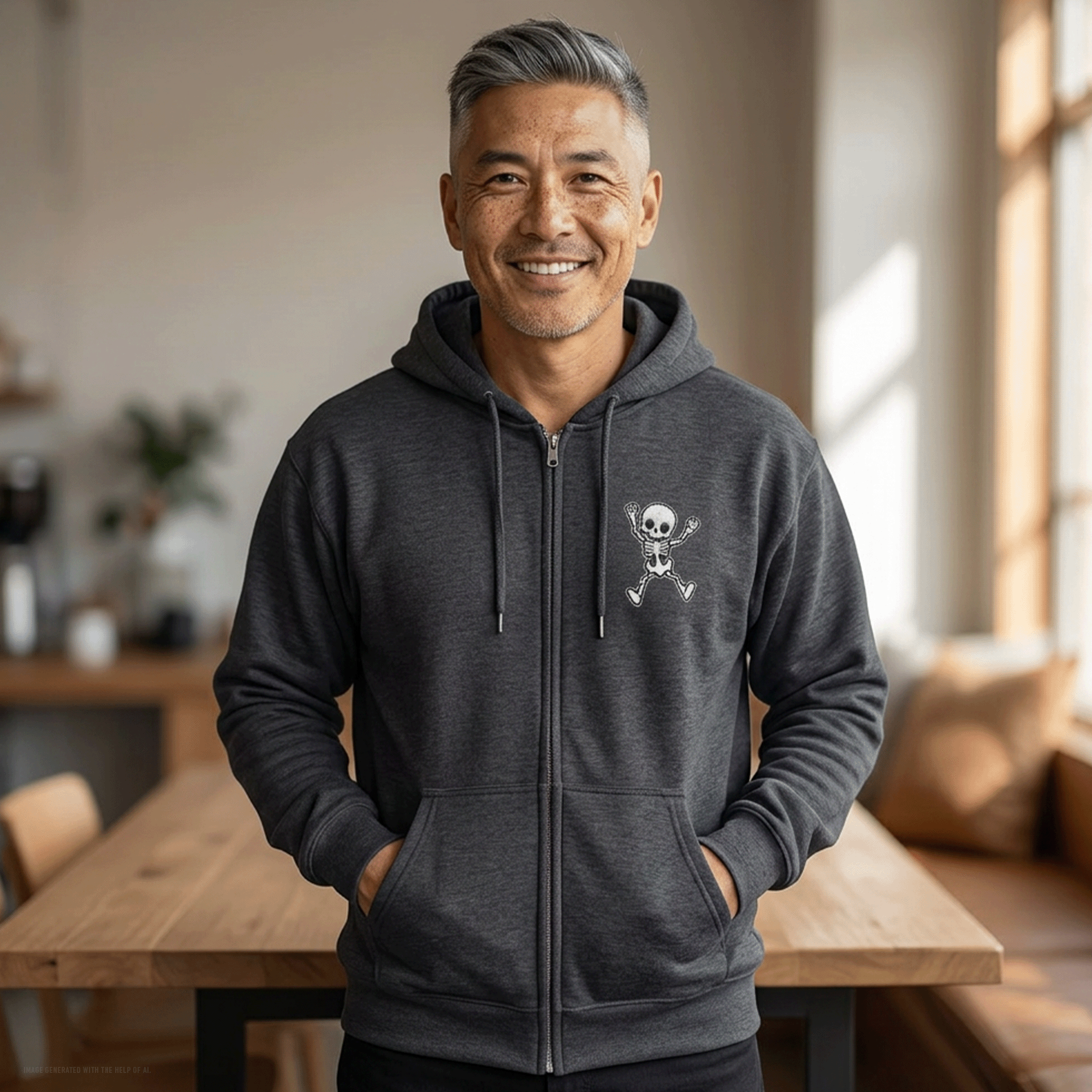 Embroidered Halloween Funny Skeleton Zip Up Hoodie