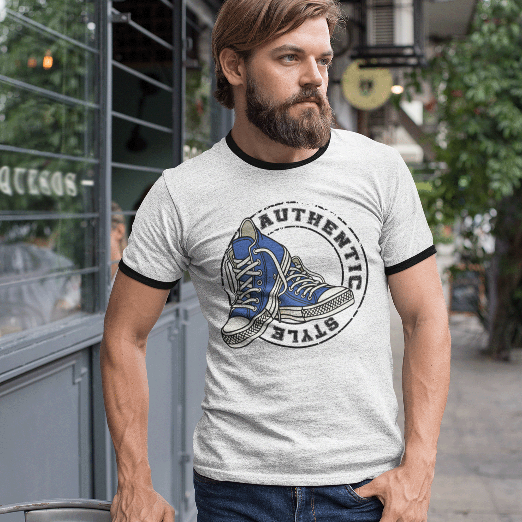 Authentic Style Blue Sneakers Ringer T-shirt