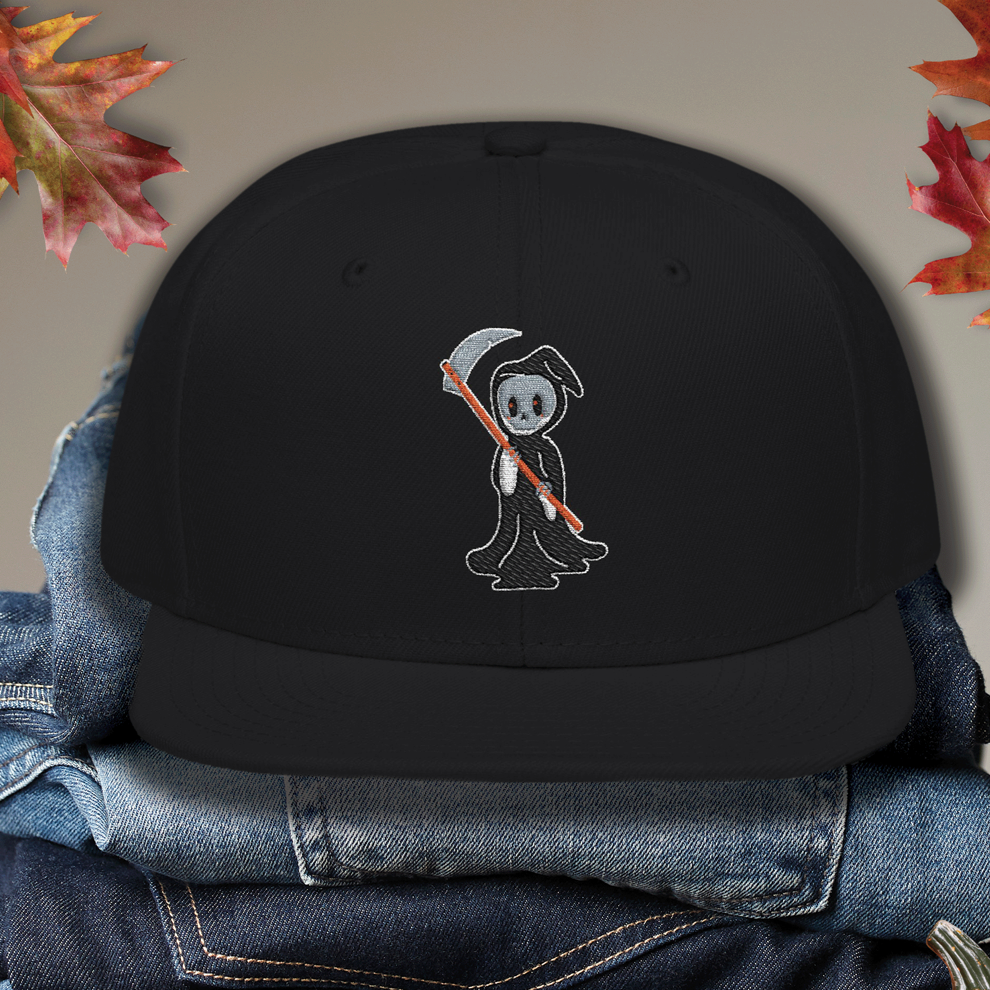 Embroidered Halloween Grim Reaper Snapback Hat