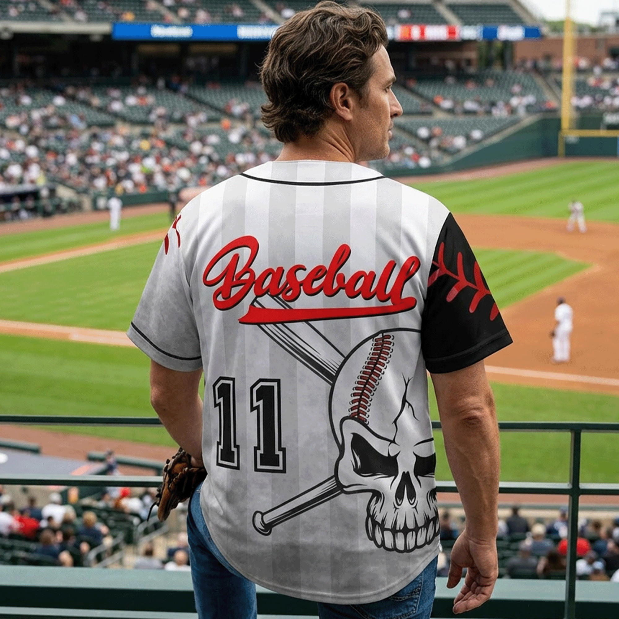 Mens Baseball Skull Jersey Number 11