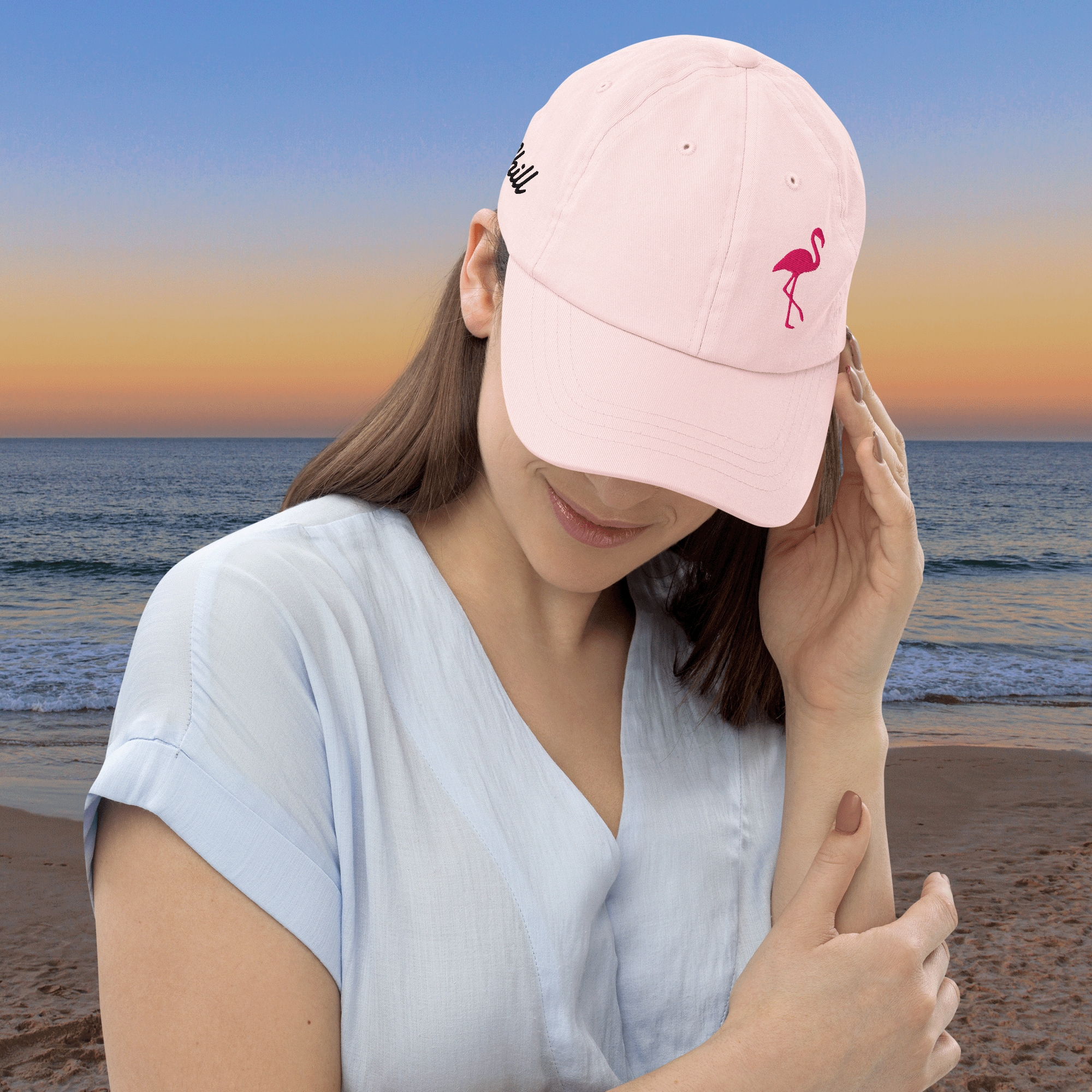 Embroidered Pink Flamingo Chill Pastel Cap