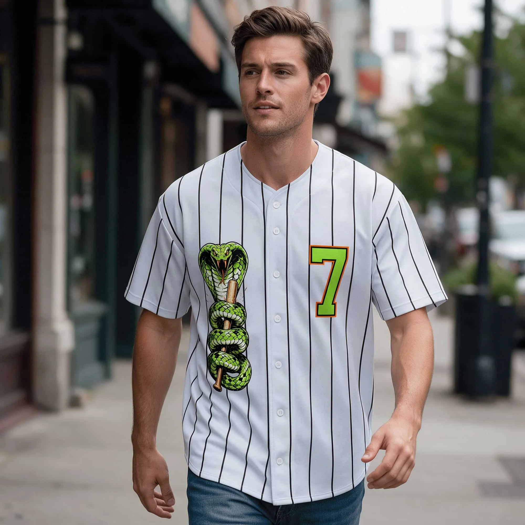 Green Cobra Pinstripe Baseball Jersey