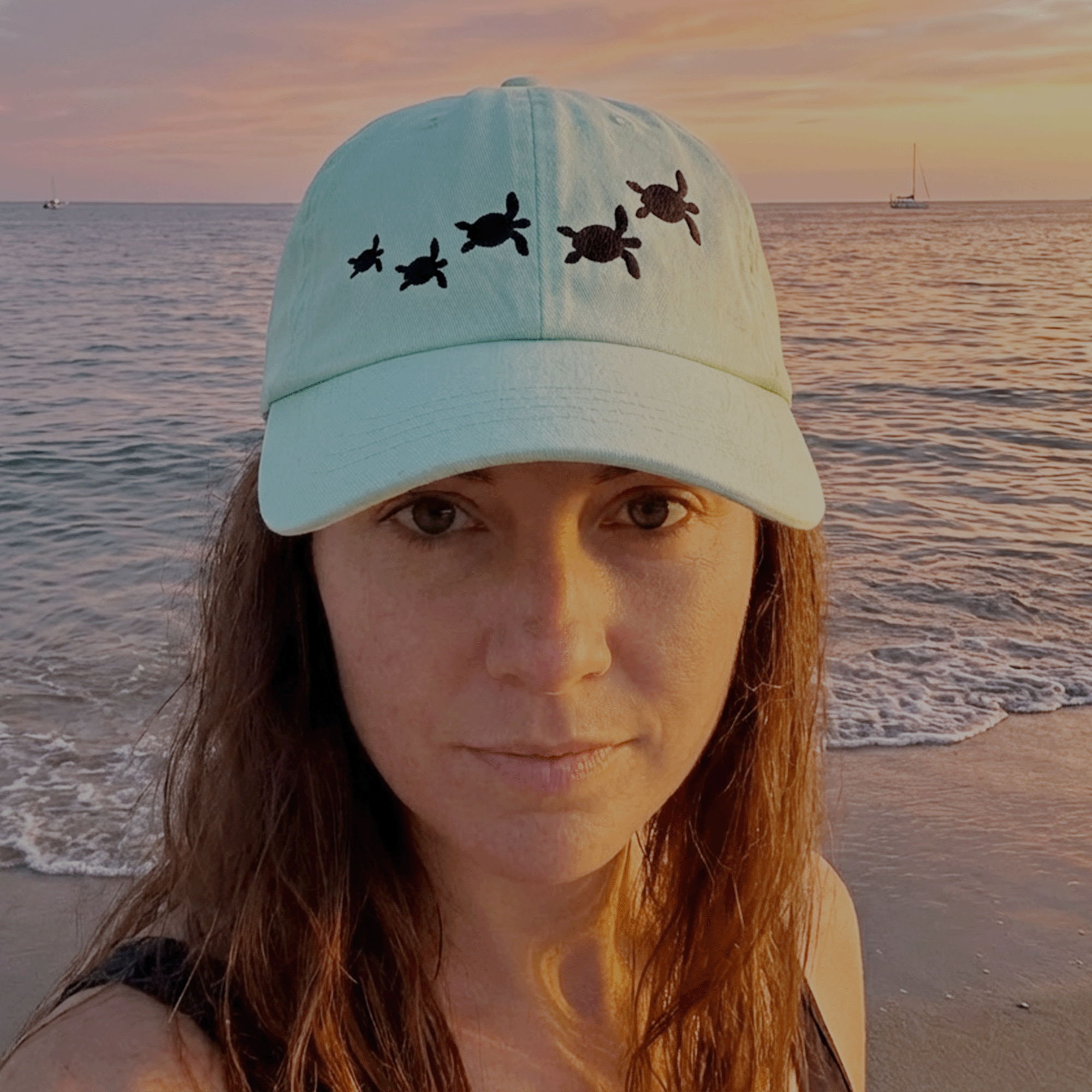 Embroidered Sea turtles Pastel Summer Cap