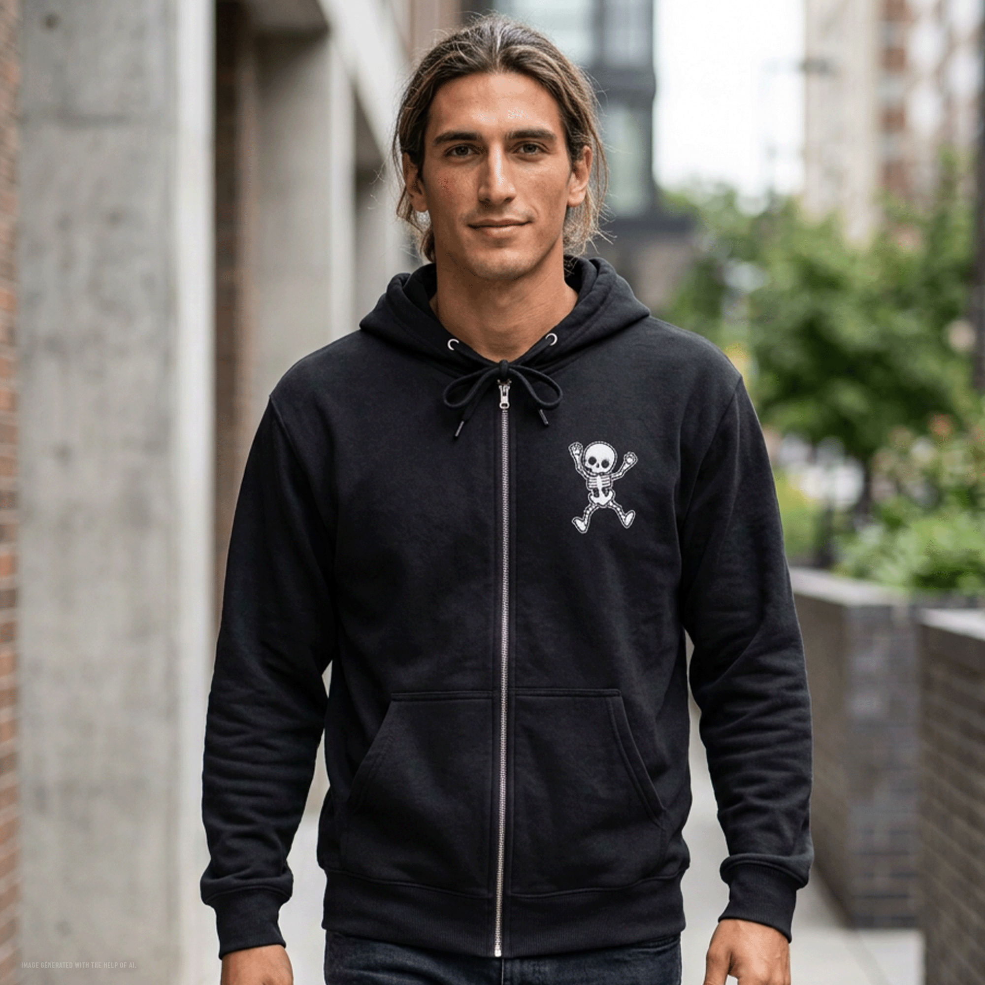 Embroidered Halloween Funny Skeleton Zip Up Hoodie