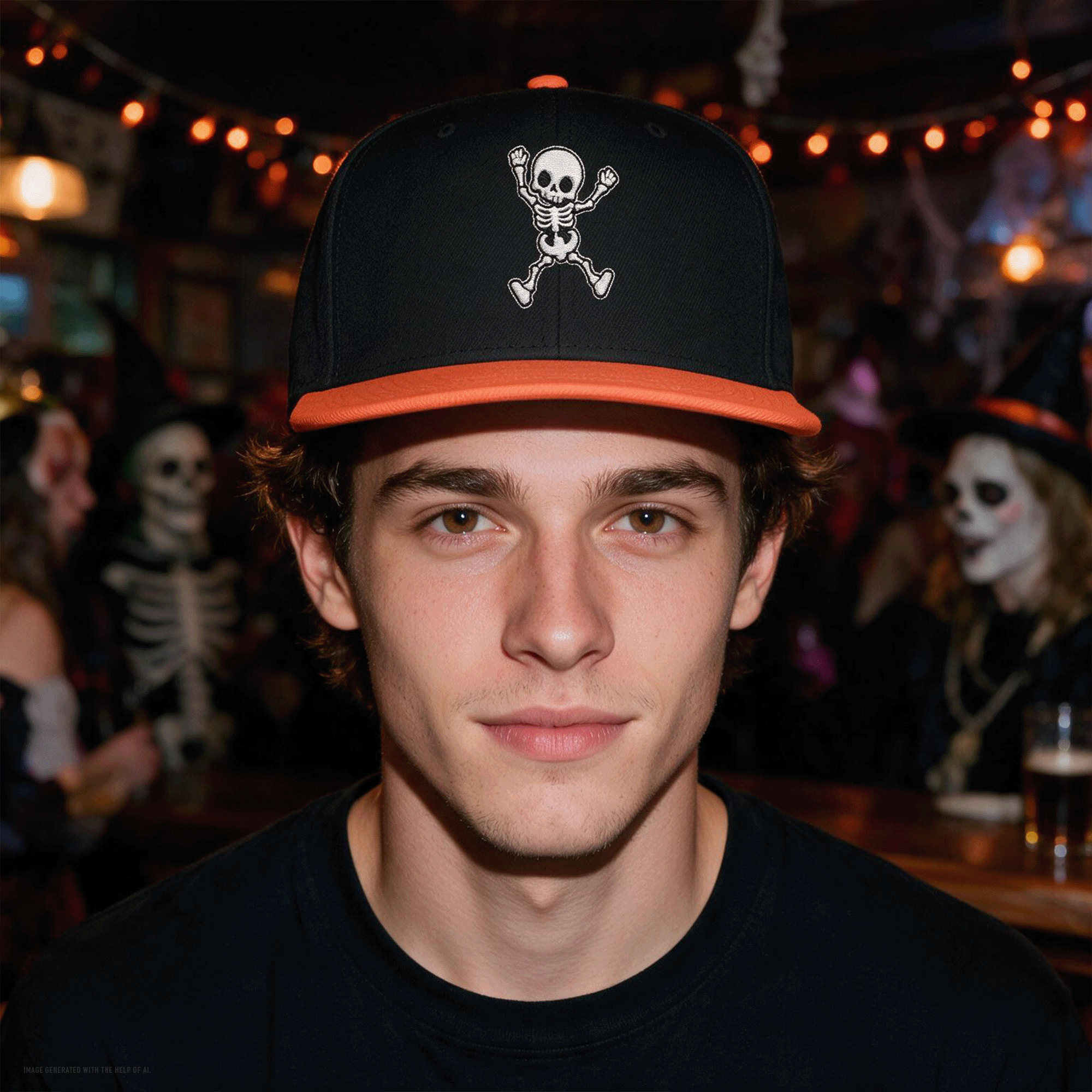 Embroidered Halloween Skeleton Snapback Hat