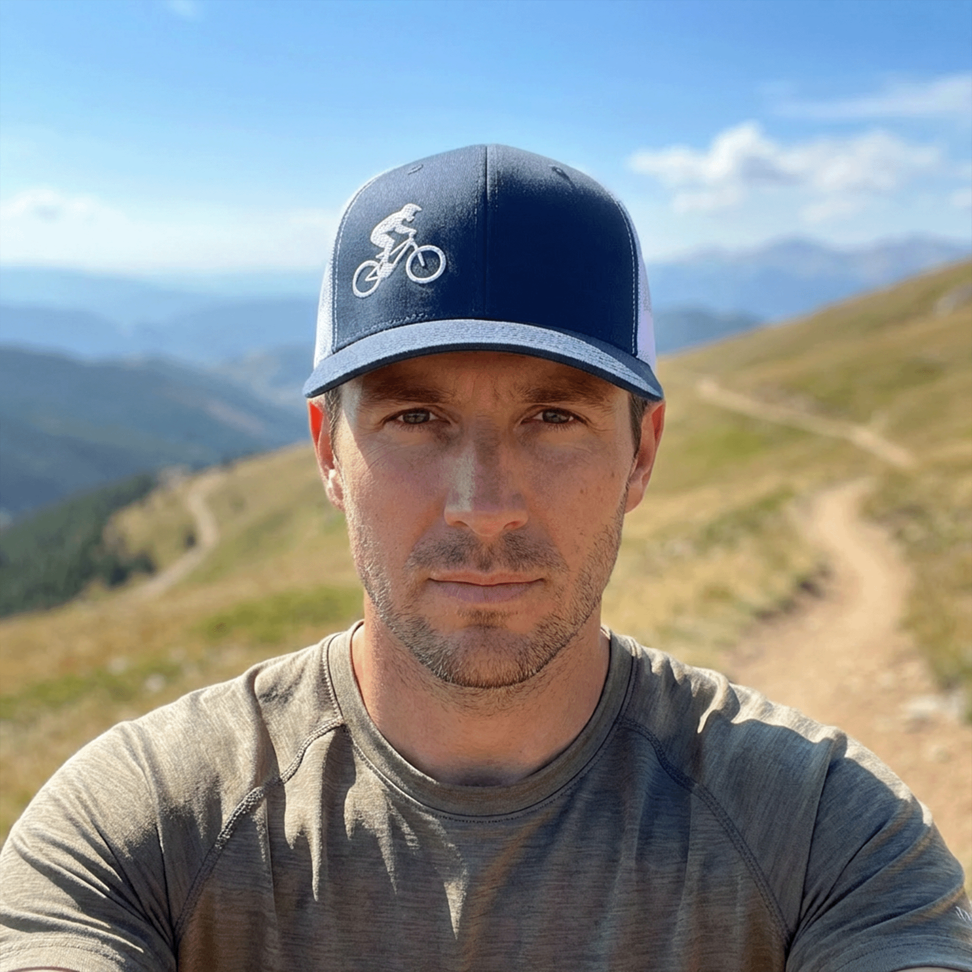 Embroidered Mountain Biker Retro Trucker Hat
