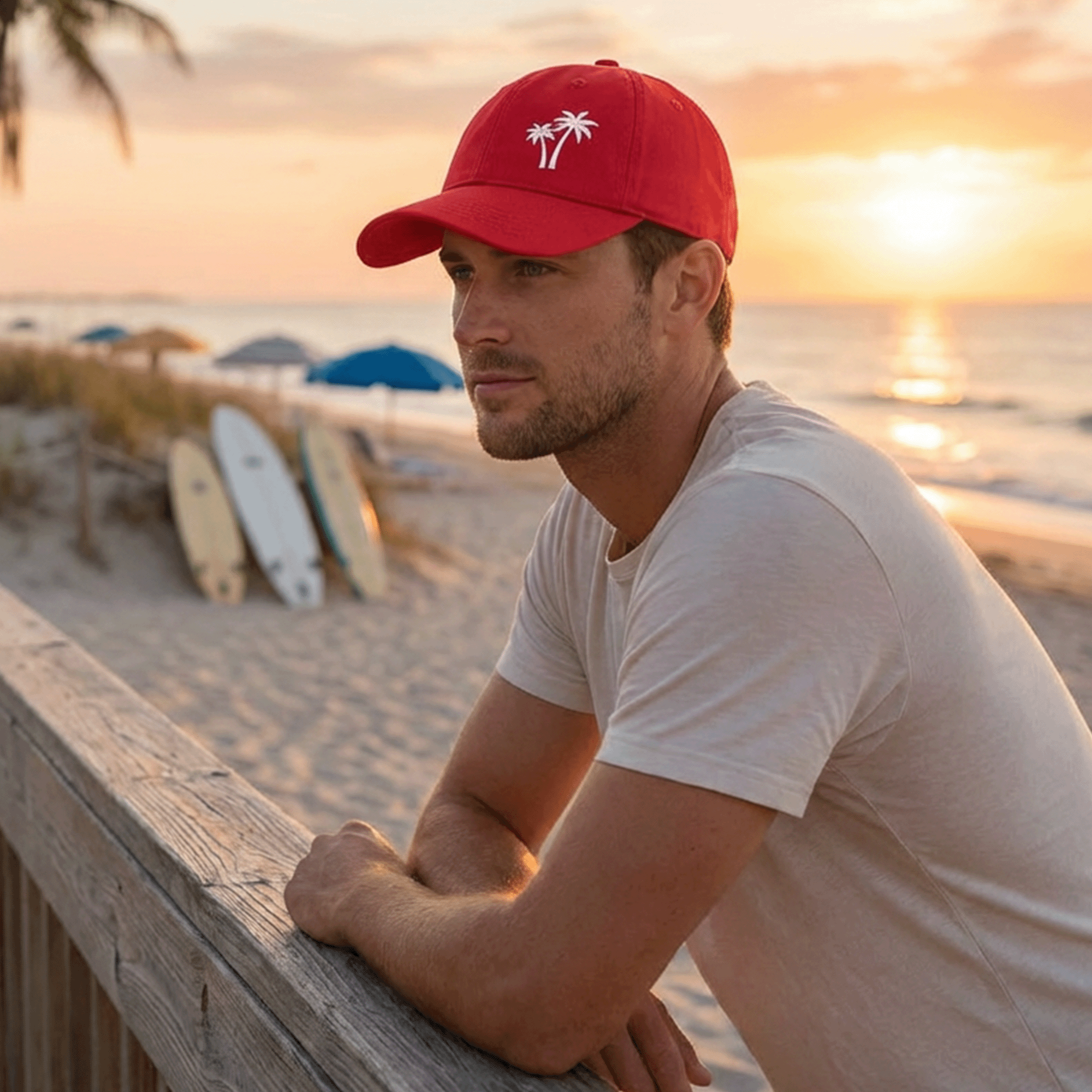 Embroidered White Palm Trees Cap