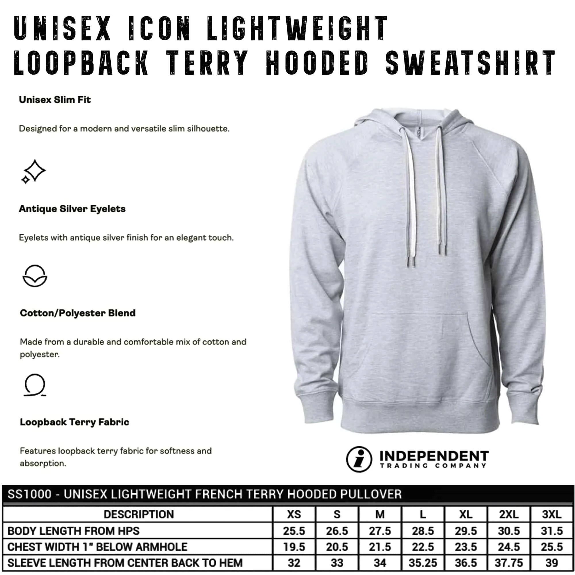 Skateboarding SK8 Unisex Icon Lightweight Loopback Terry Hooded Sweatshirt