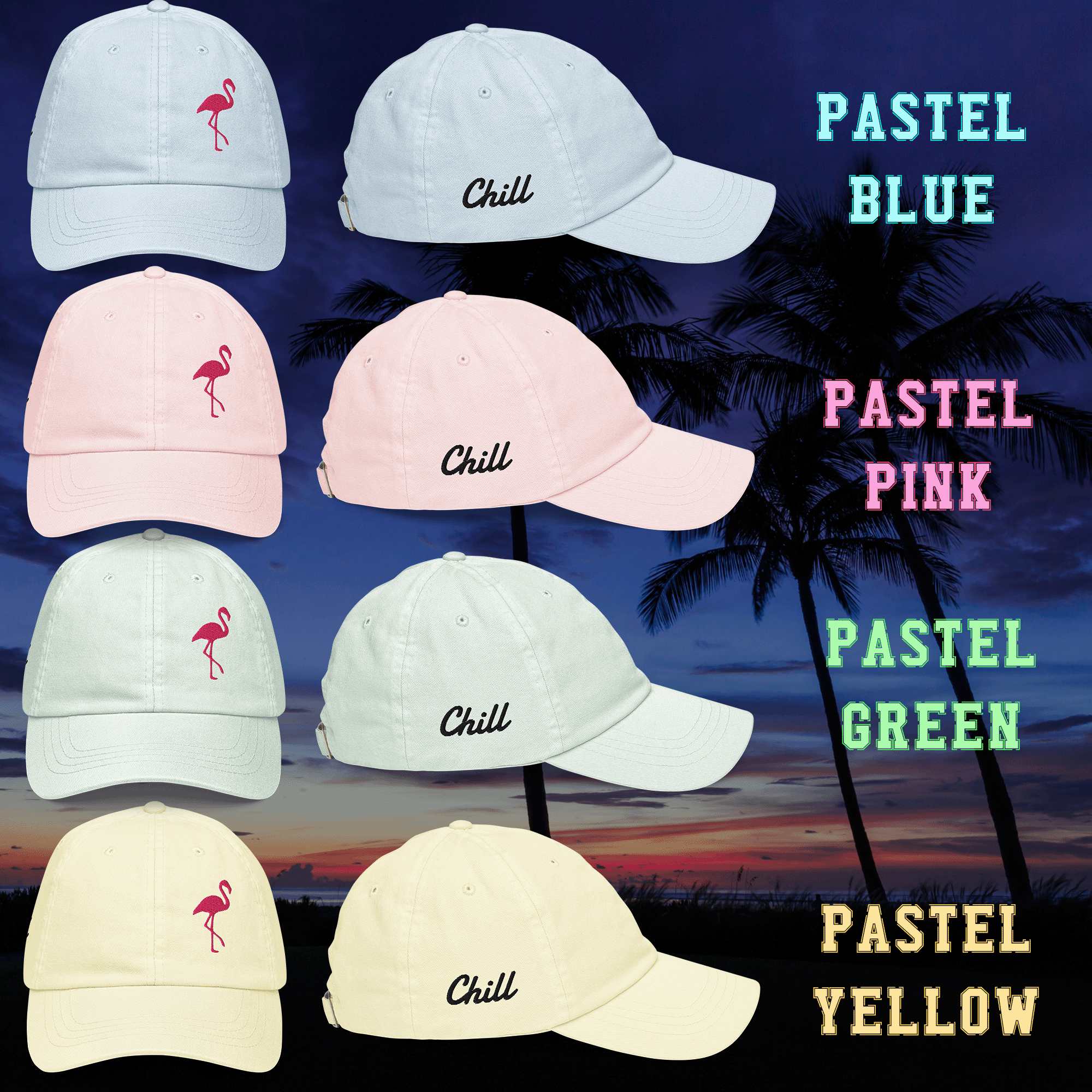 Embroidered Pink Flamingo Chill Pastel Cap