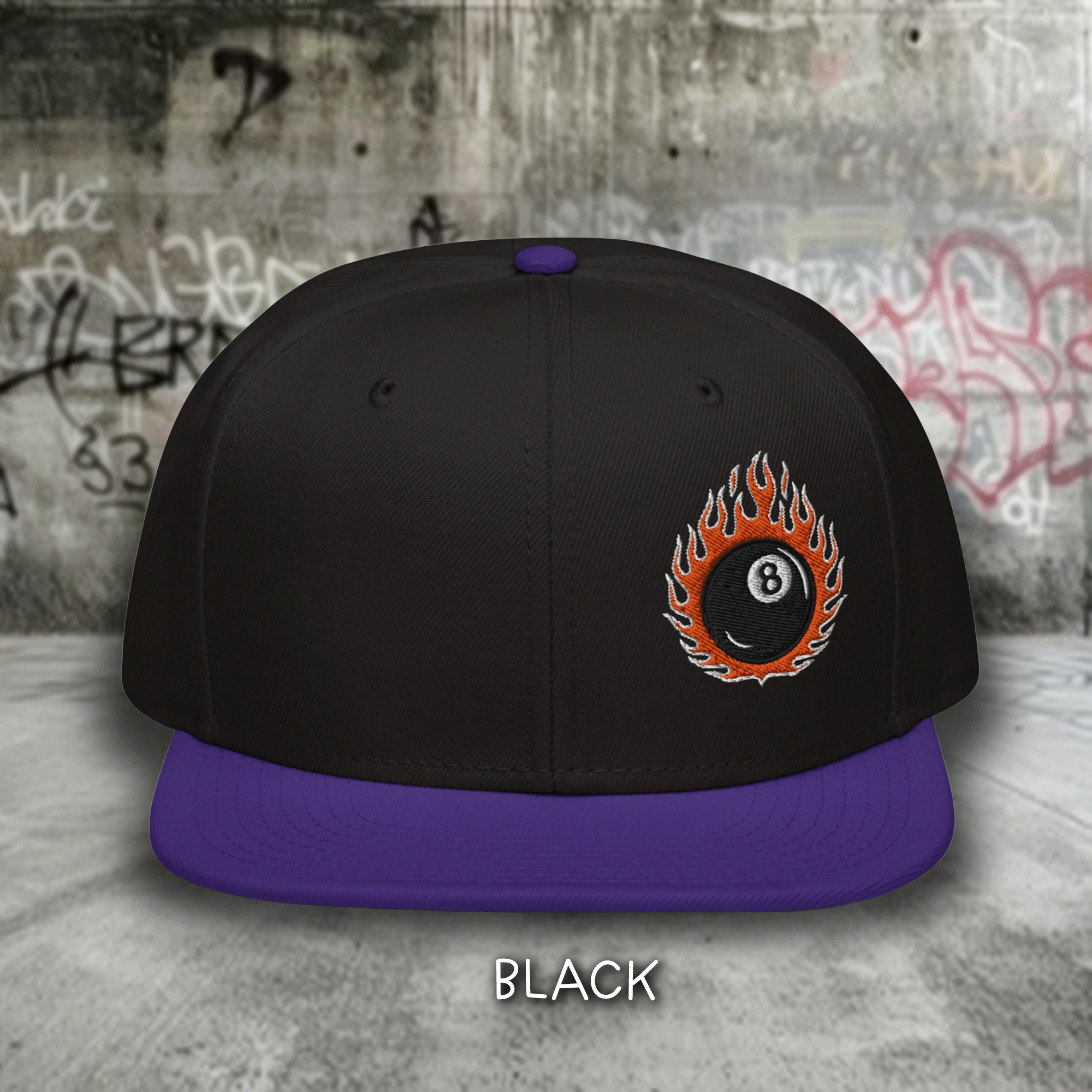 Embroidered 8 Ball Streetwear Snapback Cap