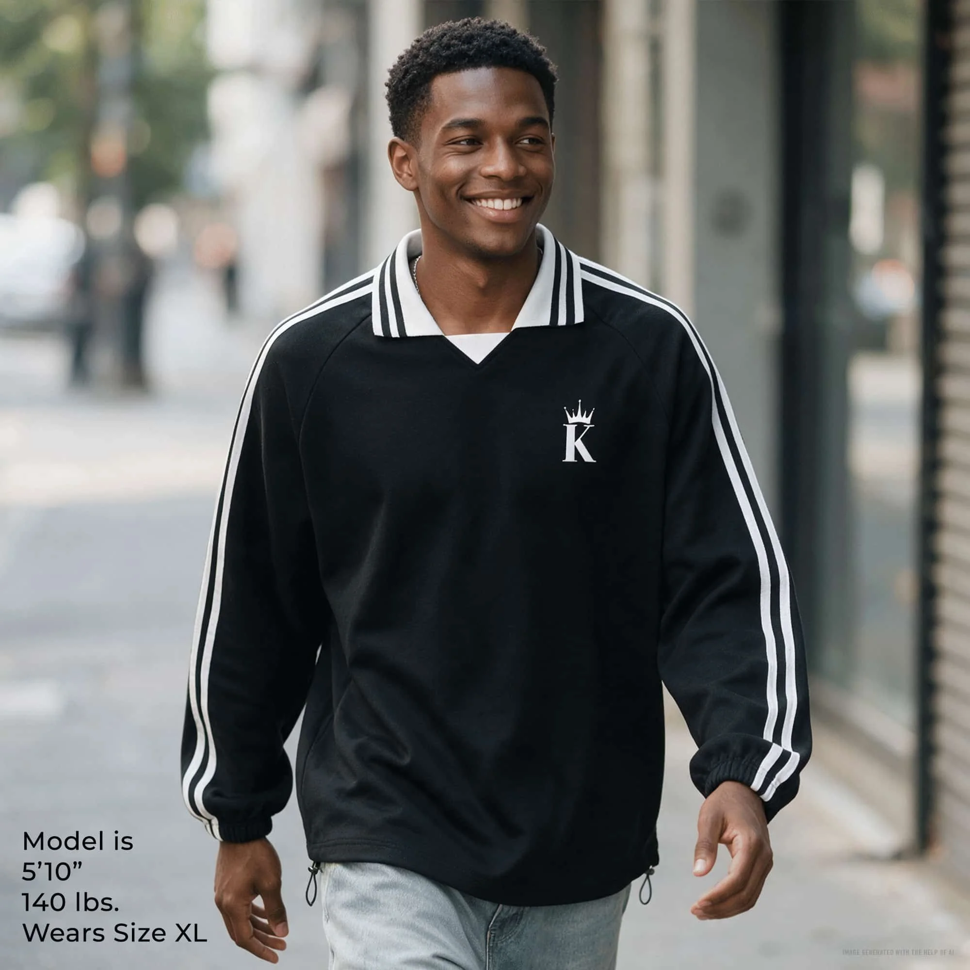 KING Contrast Striped Lapel Collar Sweatshirt