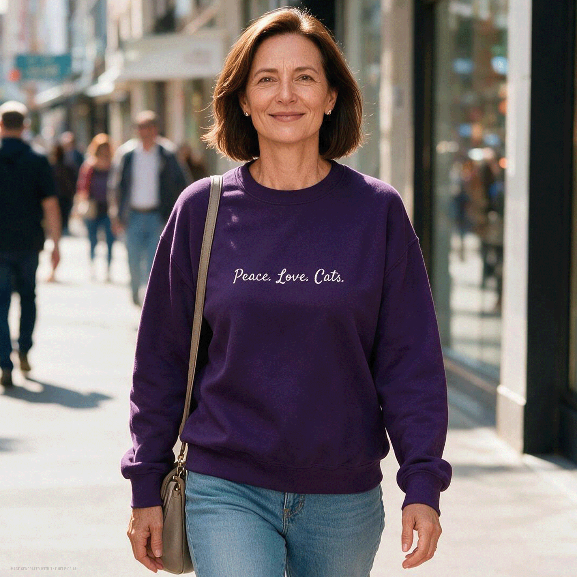 Embroidered Peace Love Cats Crewneck Sweatshirt