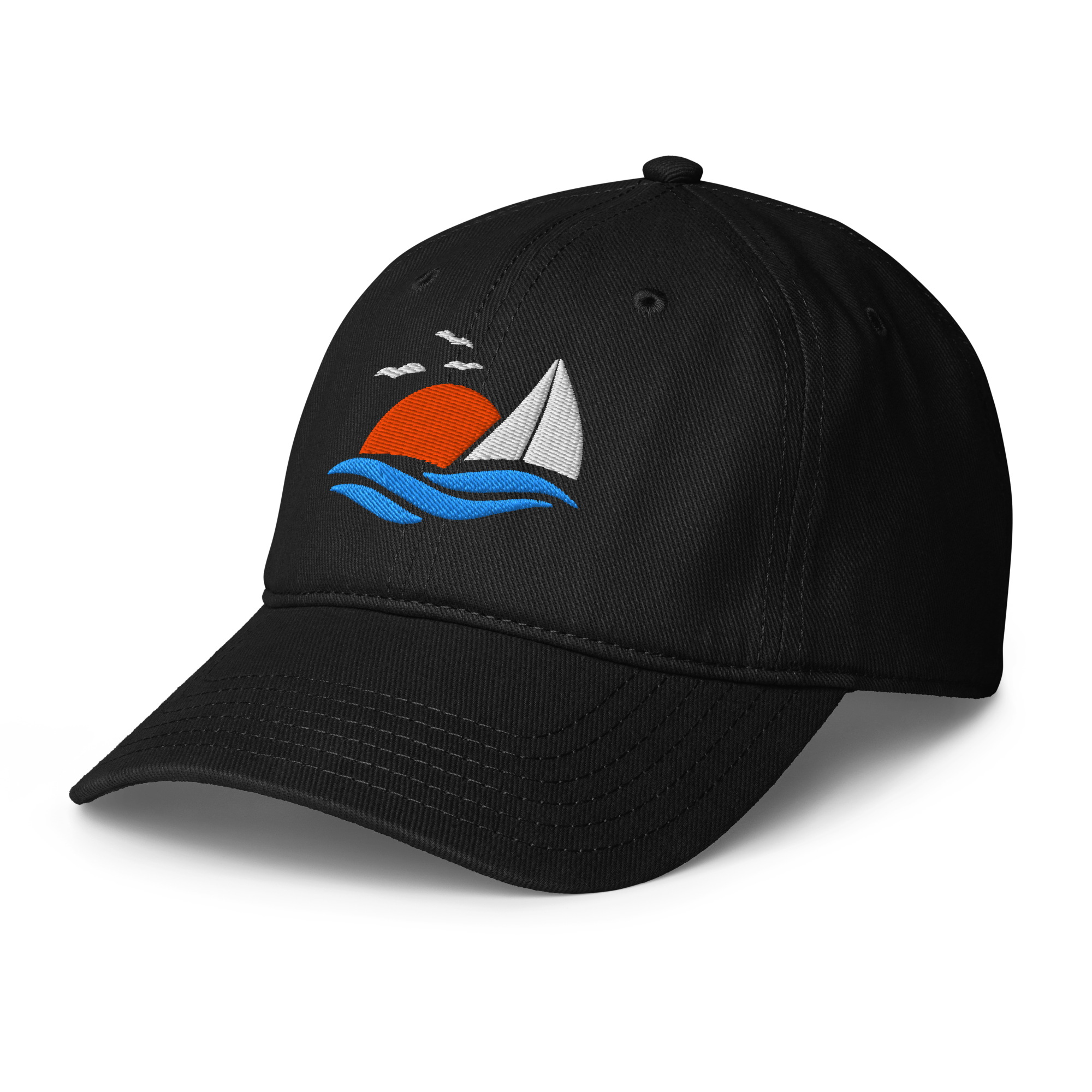 Embroidered Sailboat Sunset Low-profile Ball Cap