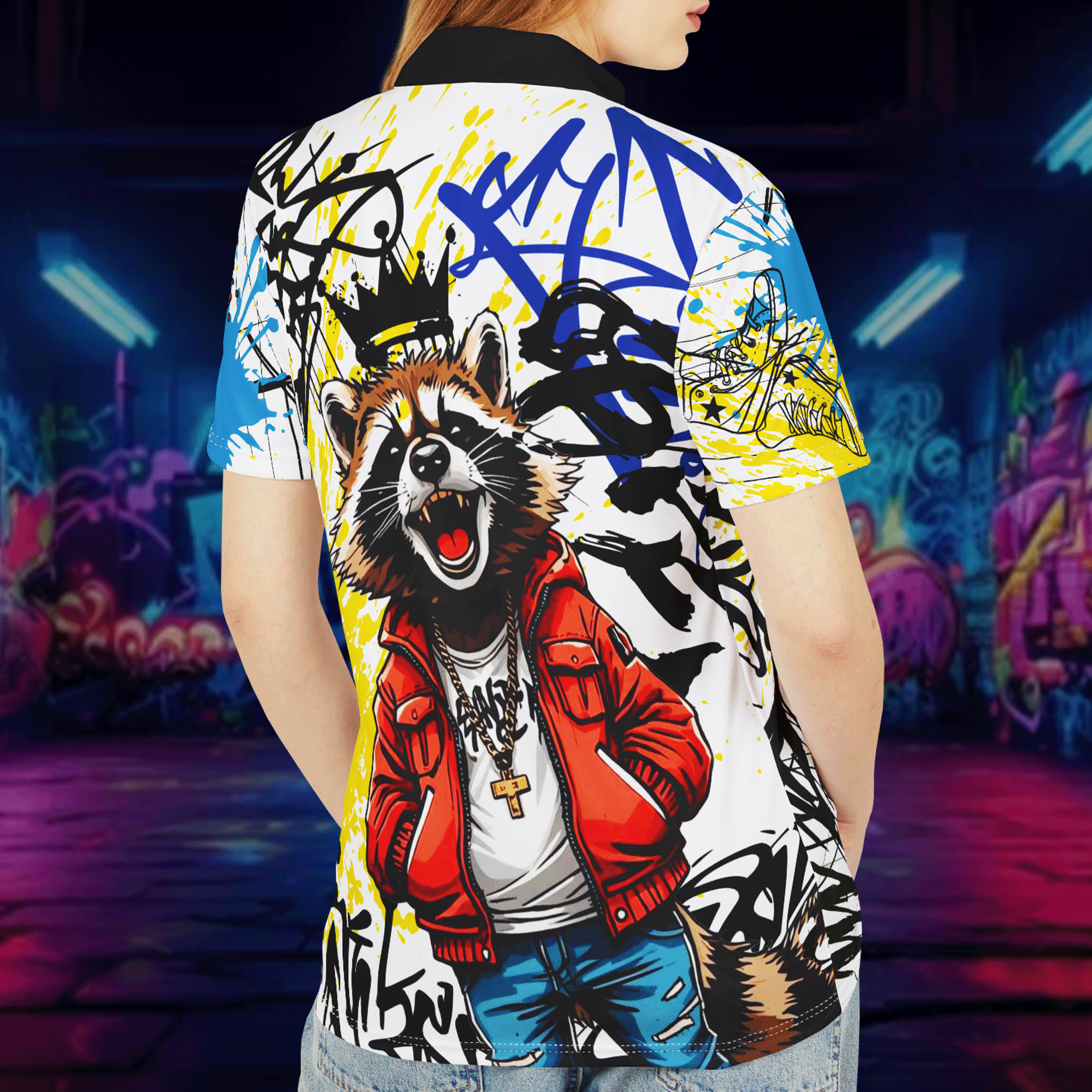 Graffiti Streetwear Raccoon Polo Shirt