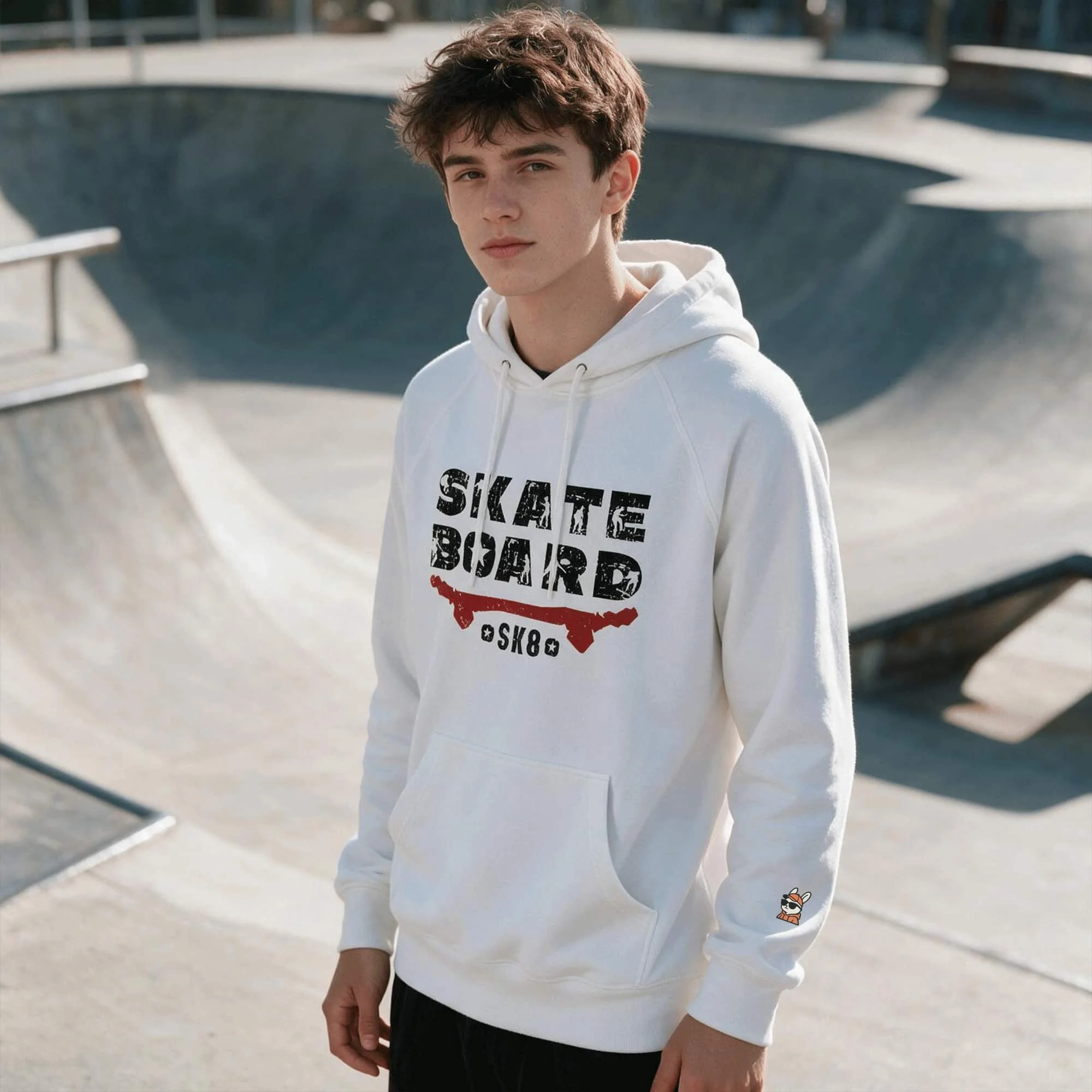 Skateboarding SK8 Unisex Icon Lightweight Loopback Terry Hooded Sweatshirt