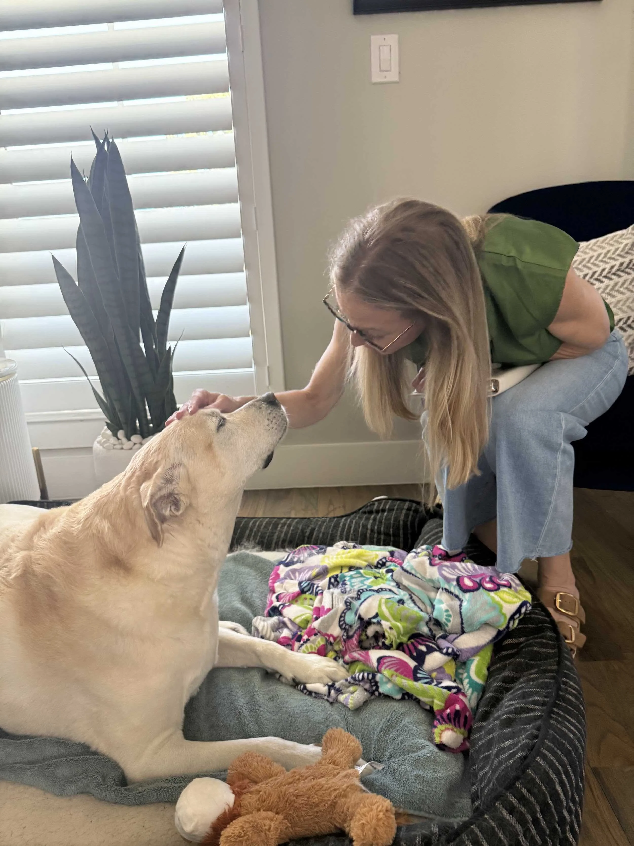 Robin Farley playing with her dog.