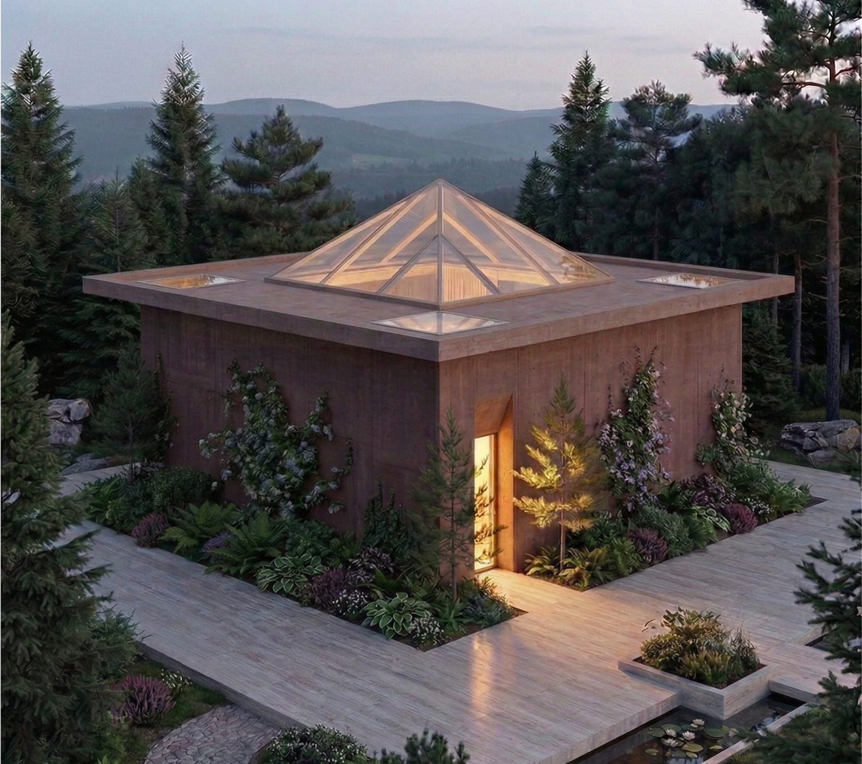 Conception d'une maison passive et bioclimatique à Genève, avec une enveloppe en pisé, le “béton du futur”, teinté dans la masse crée une barrière acoustique et visuelle, préservant la sphère privée de ses habitants.