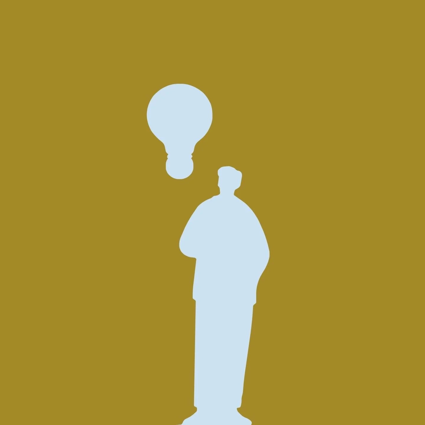 Illustration minimaliste d'un visage et d'une ampoule, symbolisant le service d'expertise et de conseil en architecture avant l'achat d'un bien immobilier de notre bureau d'Architecte à Genève.
