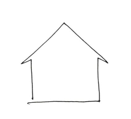 Croquis au trait d'une maison, représentant les services de conception architecturale pour la construction de villas neuves et d'extensions sur mesure à Genève.