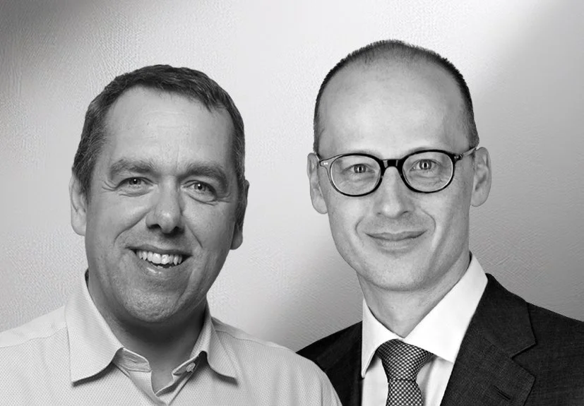 Black-and-white professional headshot of Andy Olding and James Parkin, founding partners of Thorium Capital.