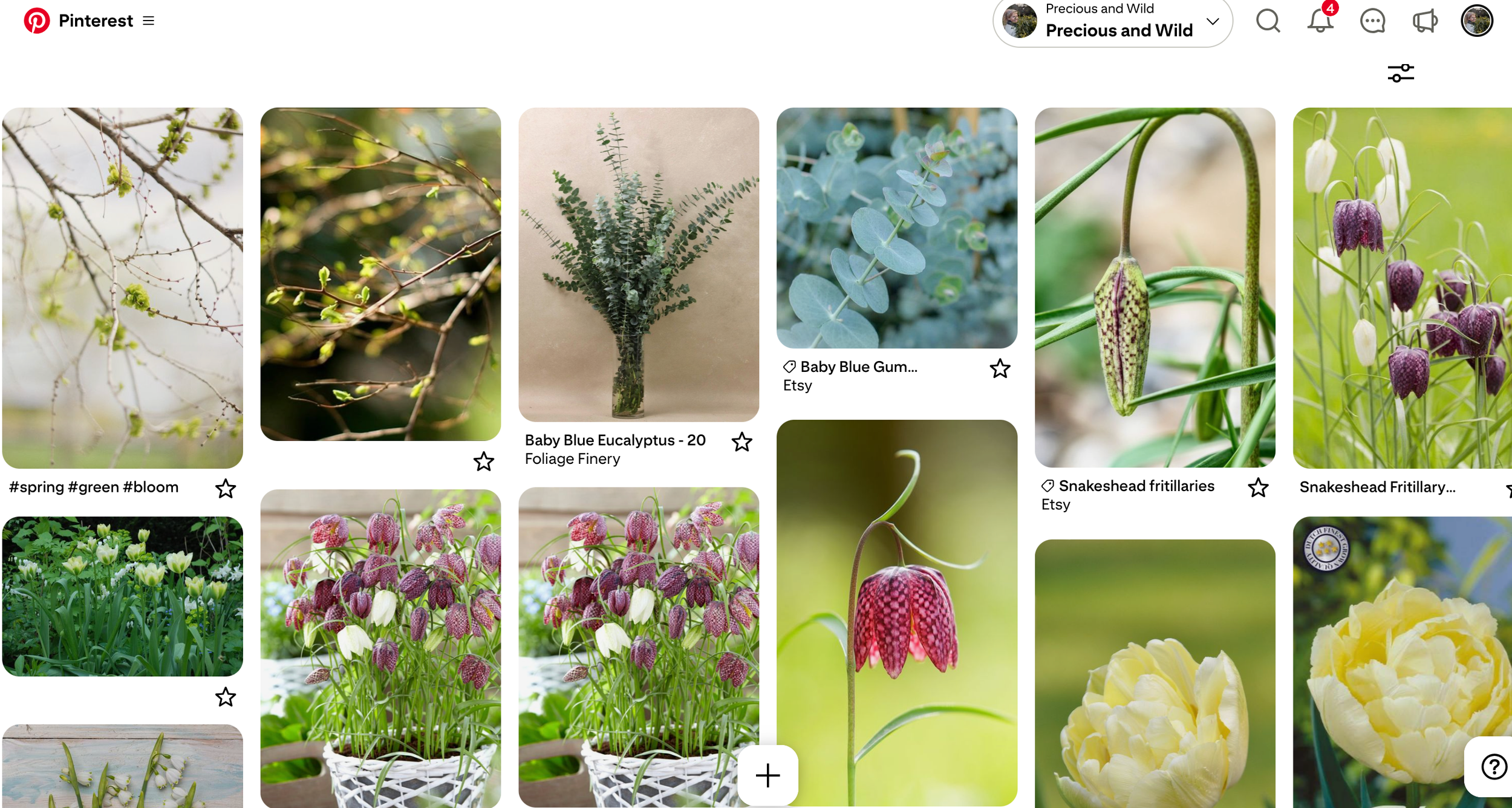 bridal mood board showing different spring flowers