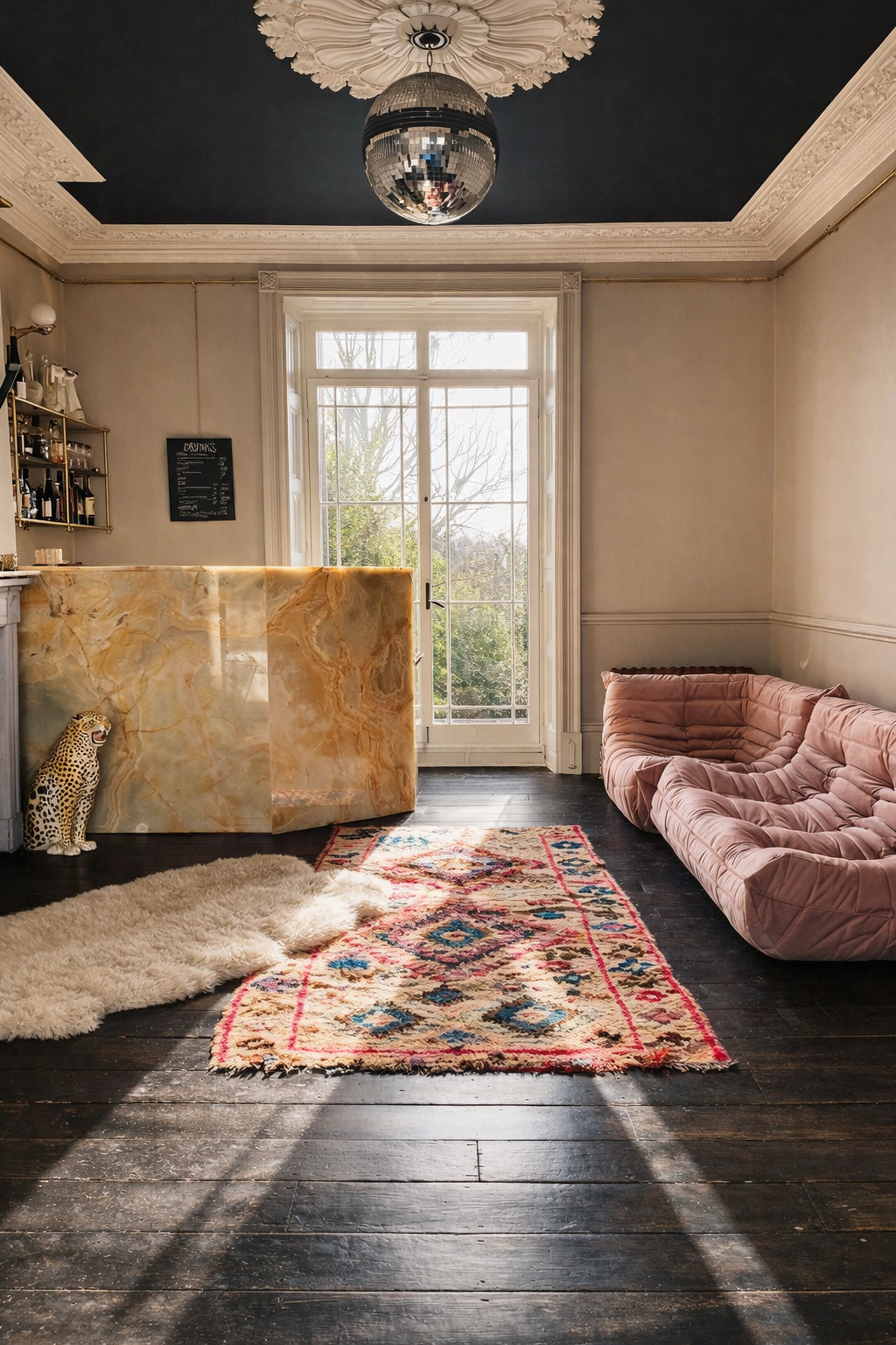 Curved onyx bar front