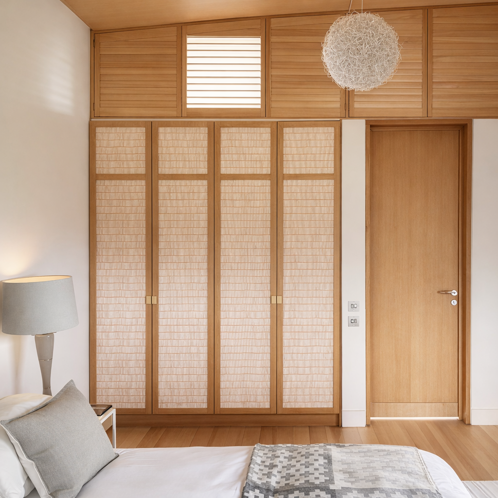 Bedroom with fitted wardrobe and curved ceiling