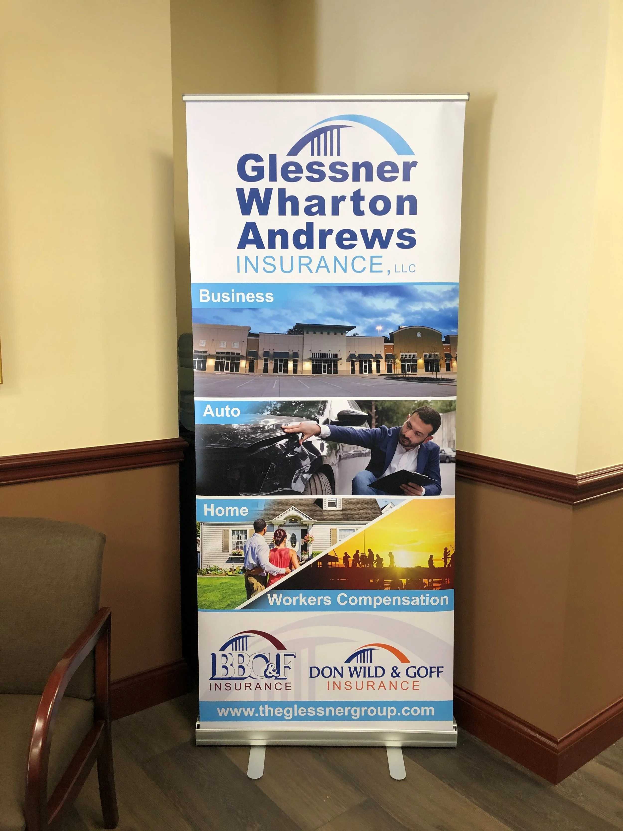 Custom banner design for Glessner Wharton Andrews Insurance, created to showcase the brand professionally and attract attention across marketing channels.