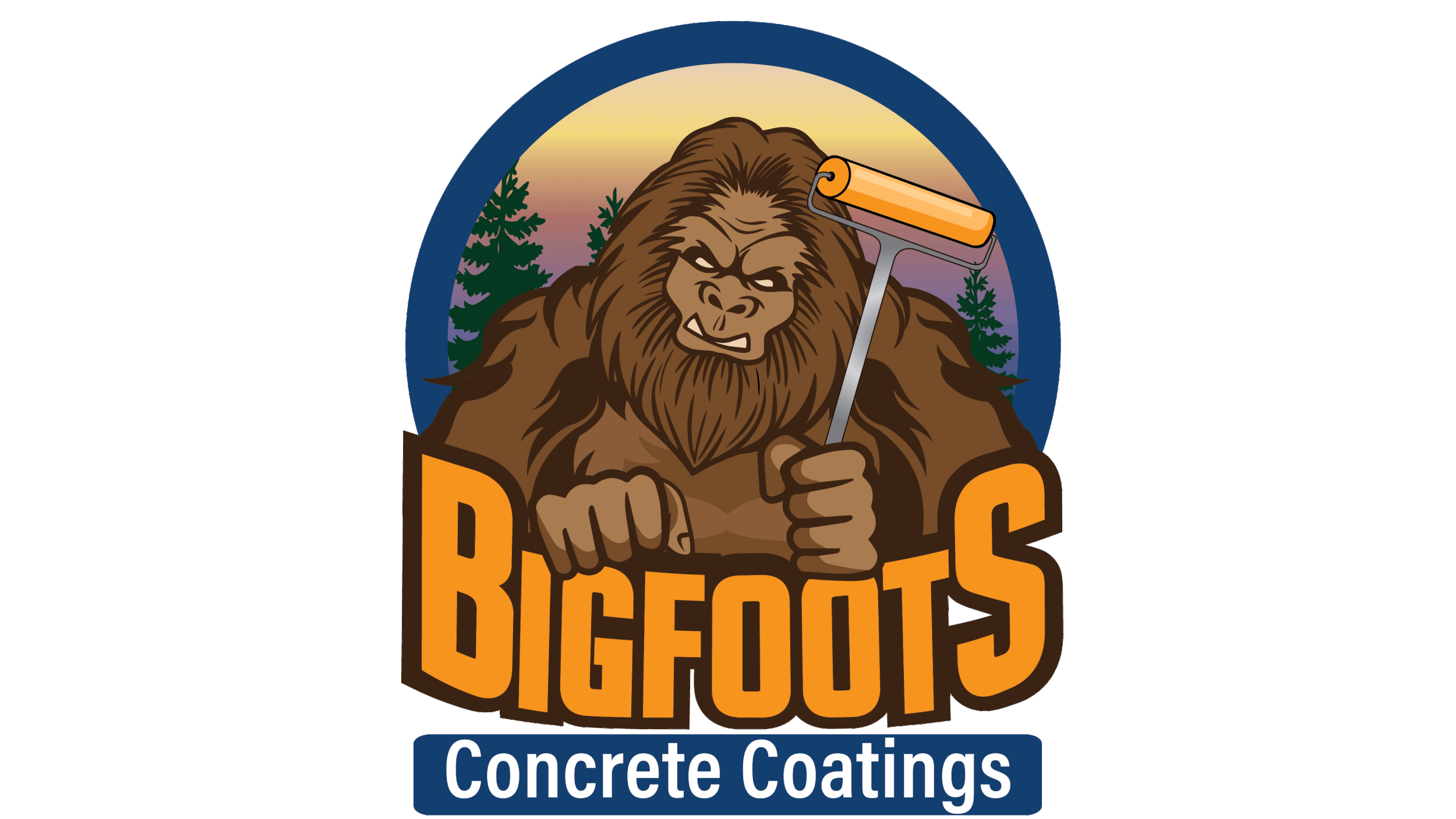 The Bigfoots Concrete Coatings logo features a friendly Bigfoot holding a concrete coating tool. In the animated version, he blinks and stomps the tool, adding personality and energy that makes the brand memorable and engaging.