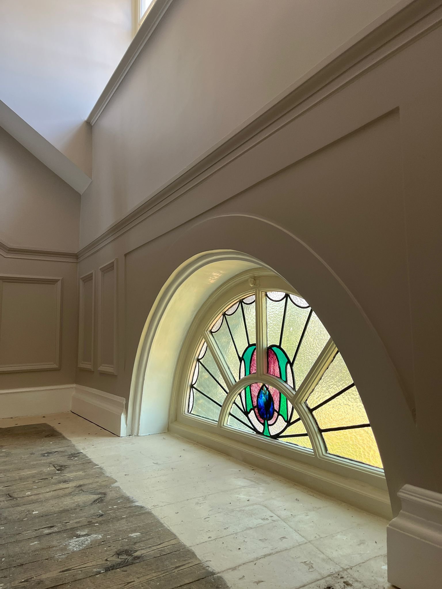 Bespoke wall panelling with arched detail and feature window in Sunderland Tyne and Wear.