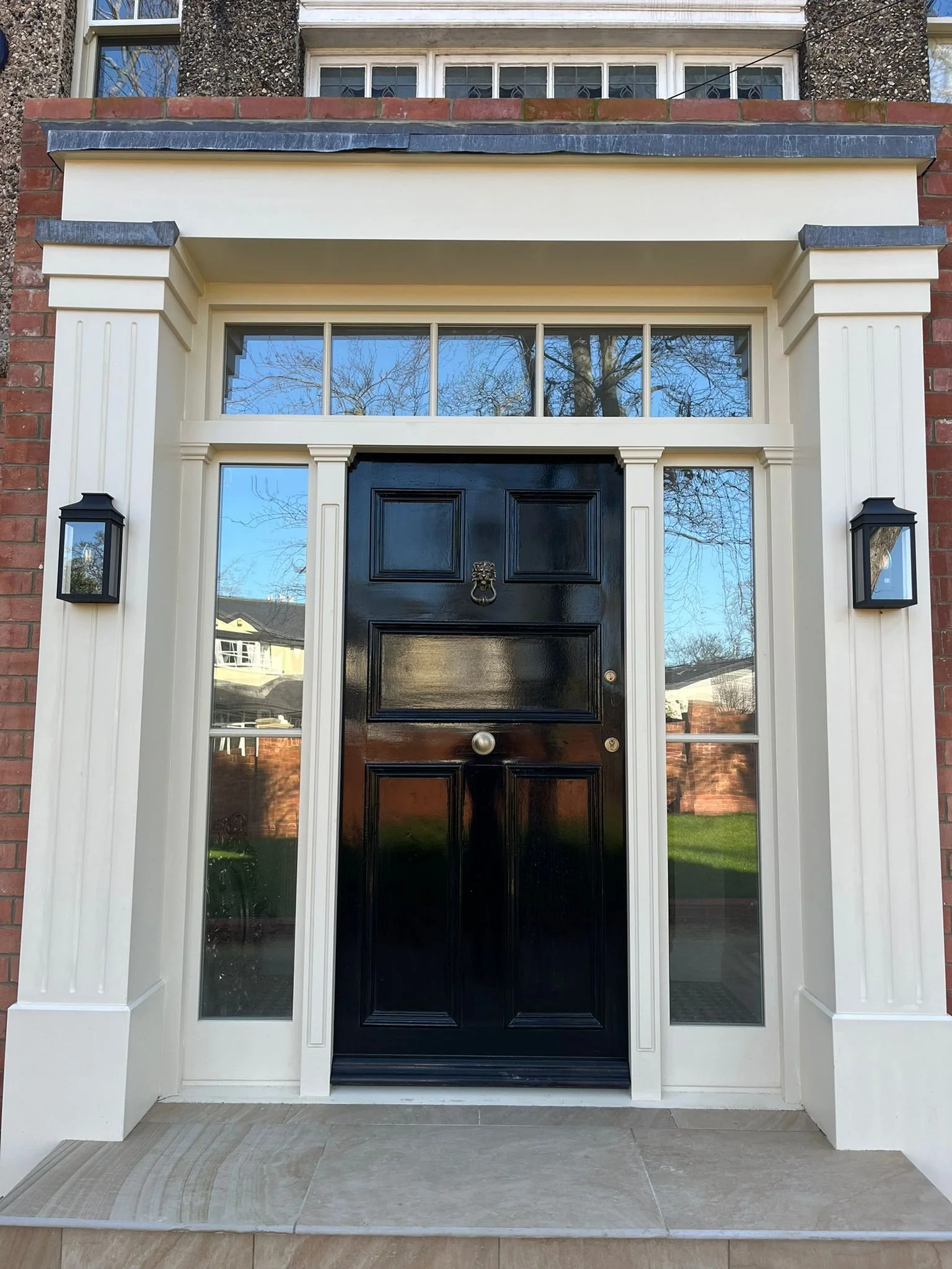 Bespoke timber door frame with decorative pillars, sidelights and transom window in Sunderland Tyne and Wear,