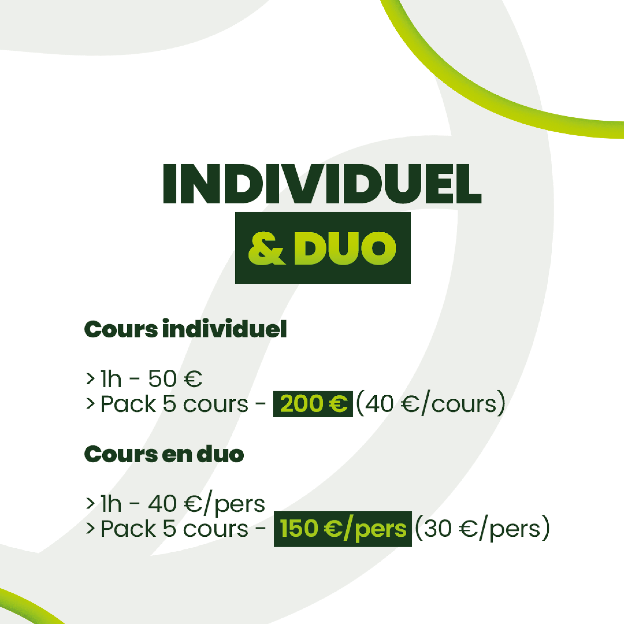 Cours individuel et duo
