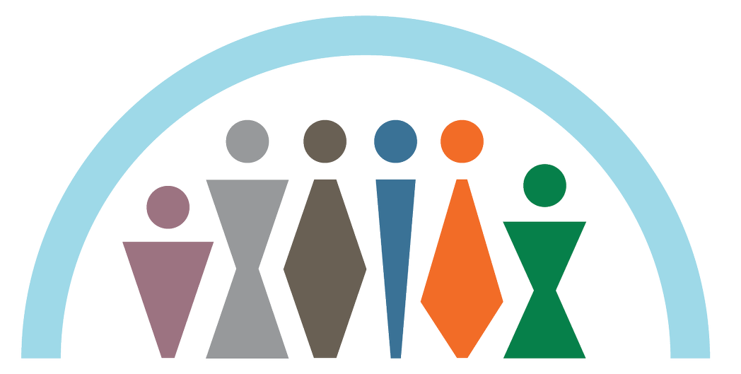 Colorful icon representing diverse people under a rainbow.