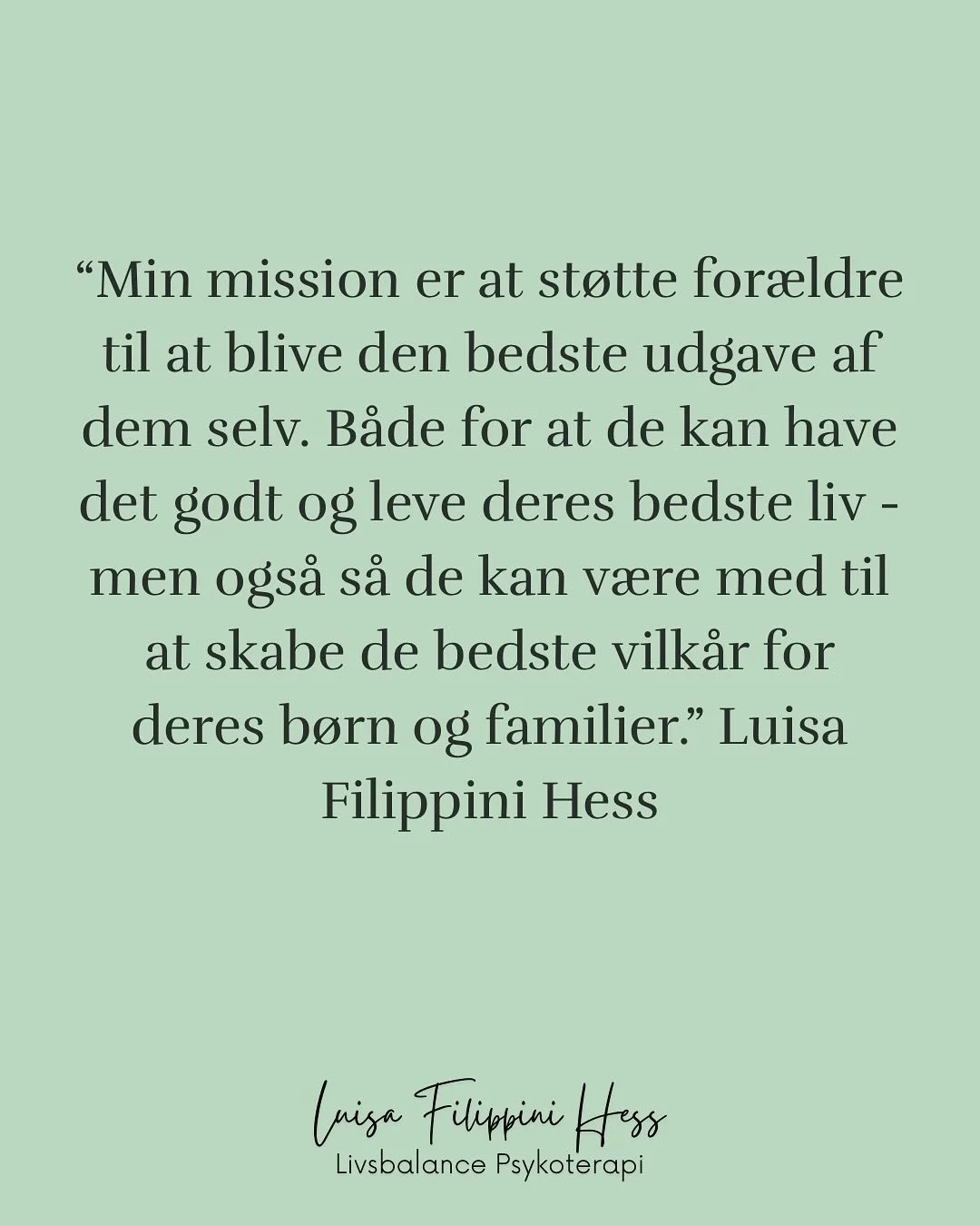 N&aring;r du har det godt med dig selv - n&aring;r du kender dine egne behov, m&oslash;nstre og gr&aelig;nser - smitter det af.

P&aring; dit barn.

P&aring; dit parforhold.

P&aring; den familie, I er ved at skabe sammen.

#psykoterapi #for&aelig;ld