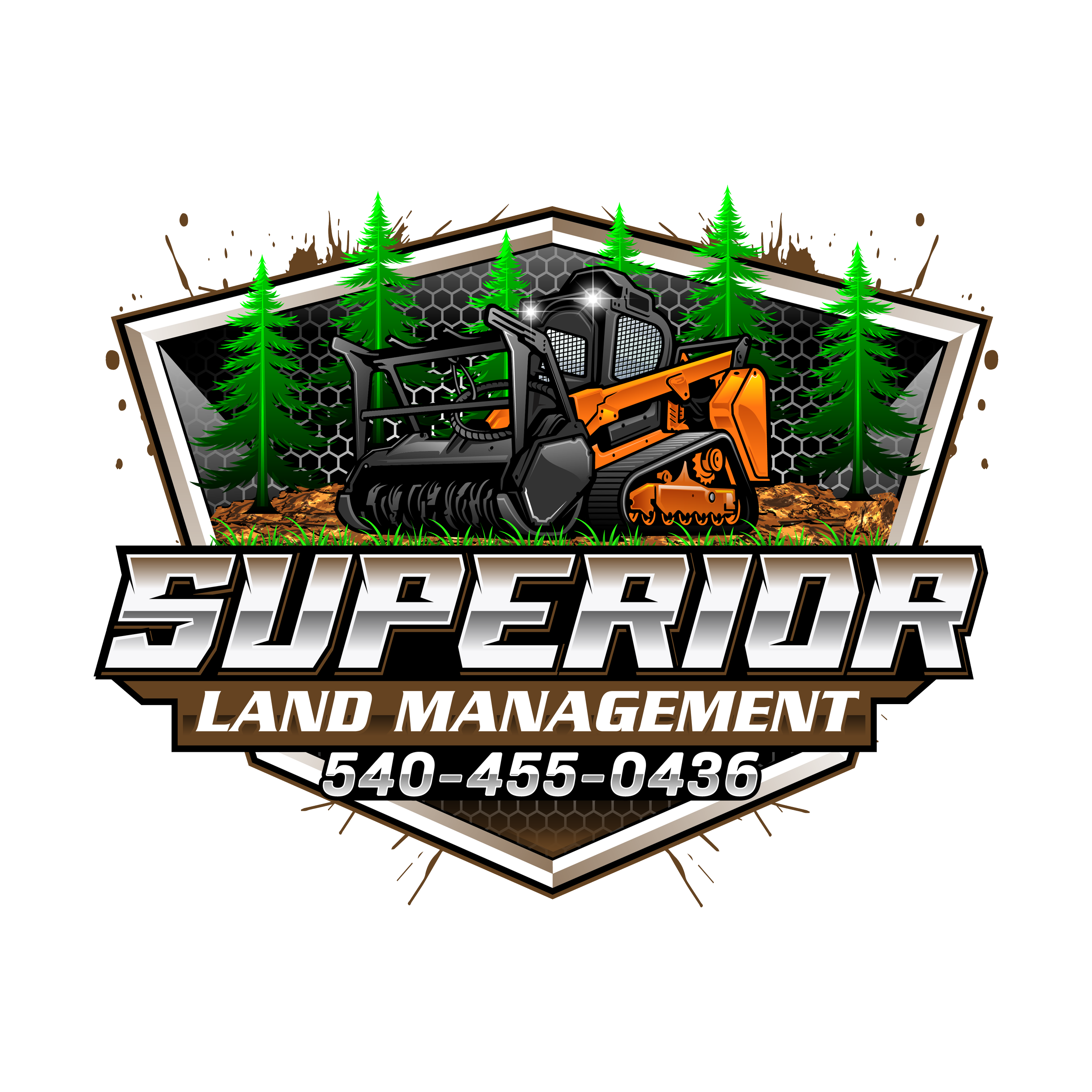 Superior Land Management logo of skidsteer with forestry attachment