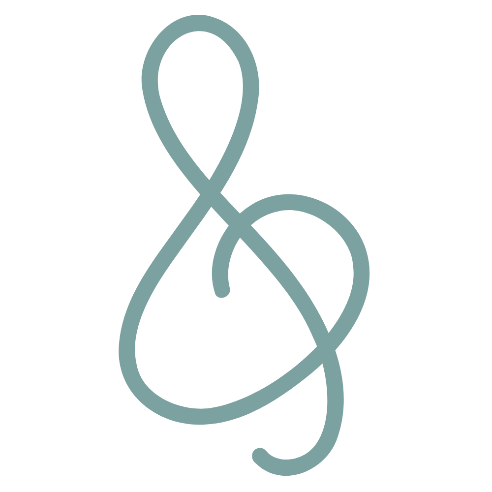A decorative, continuous light blue line forming a stylized, abstract swirl or loop design on a black background.