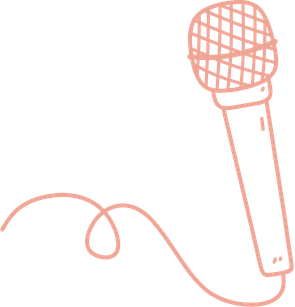 A pink outline drawing of a microphone with a cord attached.