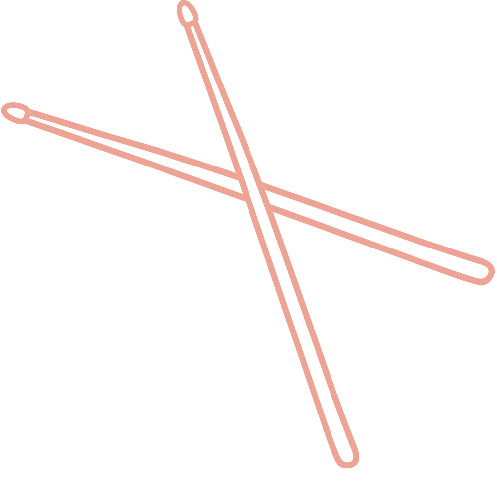 line drawing of pink drumsticks crossed over each other