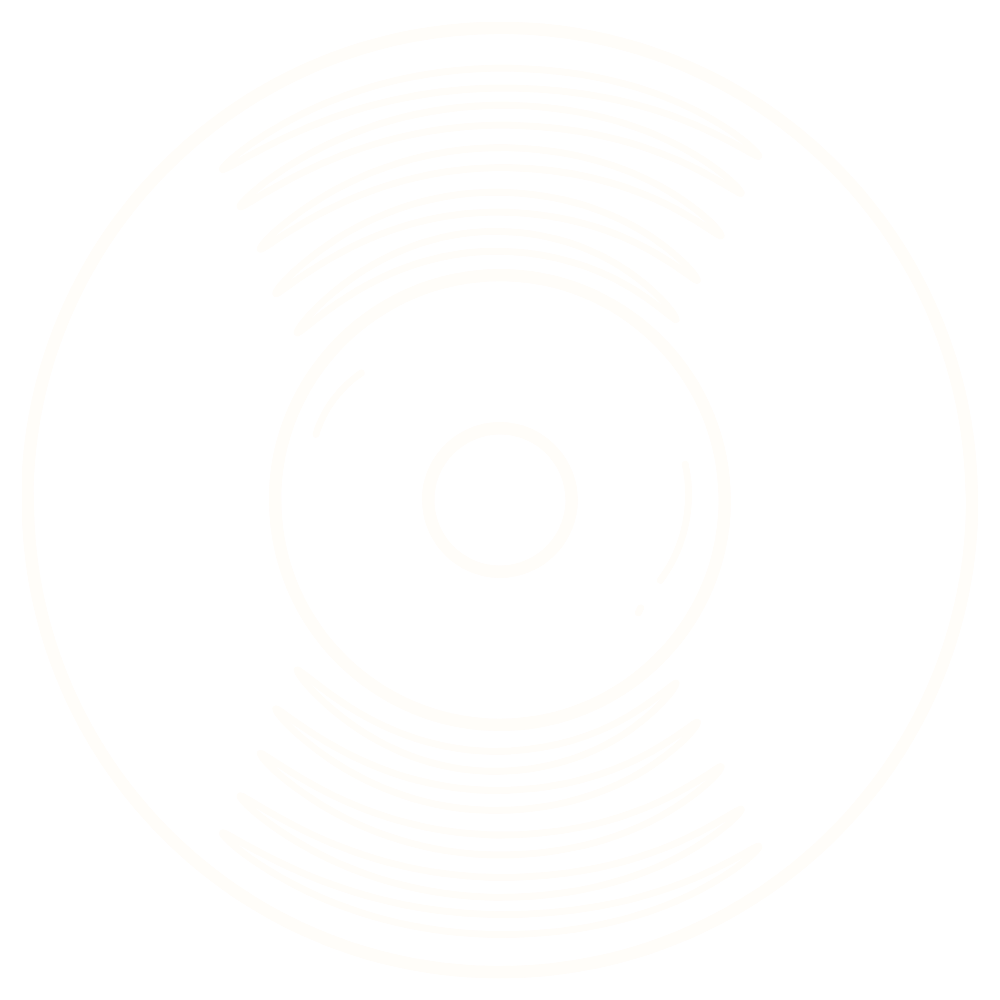 White line drawing of a vinyl record on a black background.