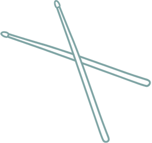 Two pairs of light blue drumsticks crossed over each other.