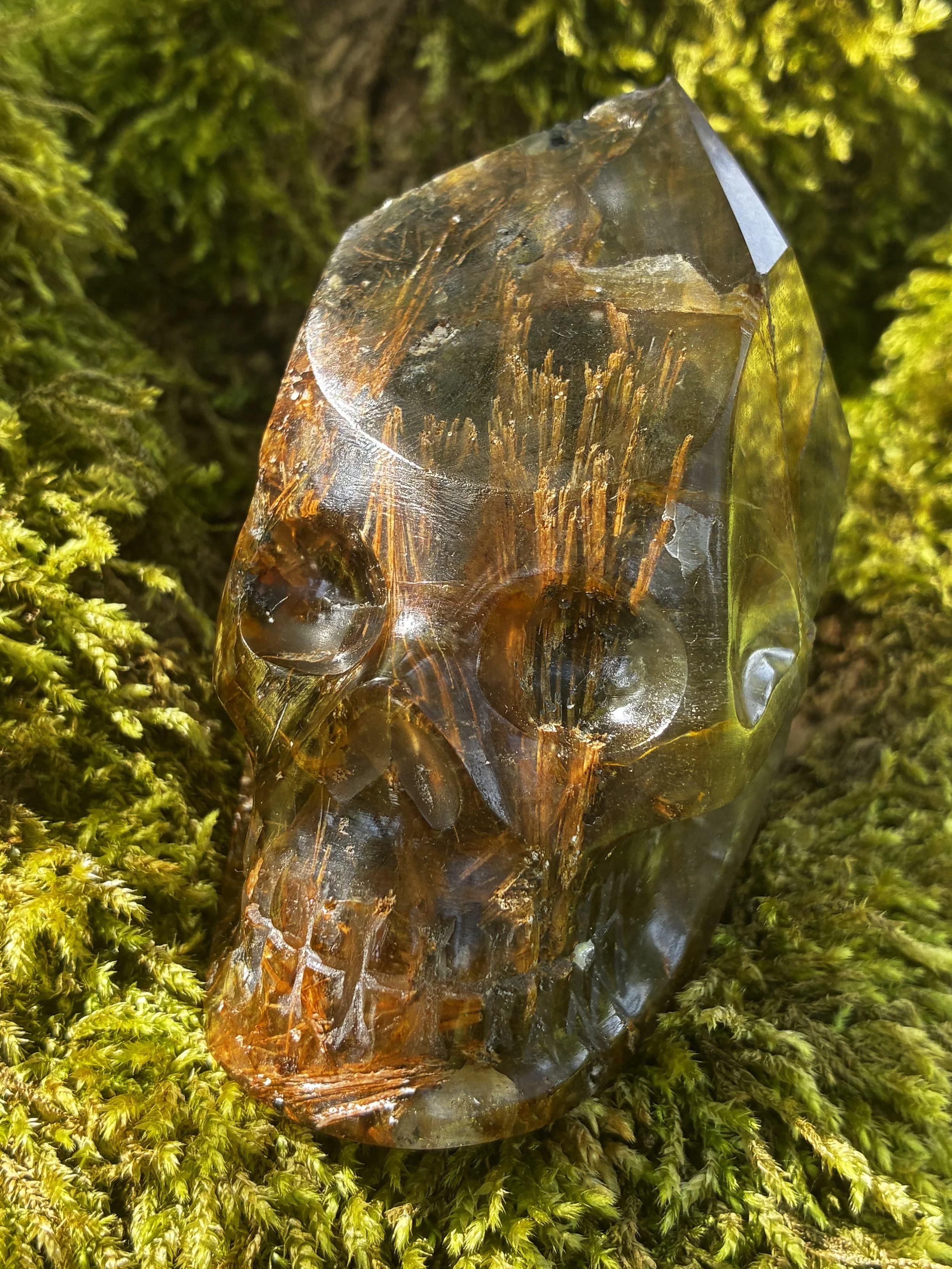Solara: Rare Dark  Golden Rutilated Brazilian  Skull, 367g
