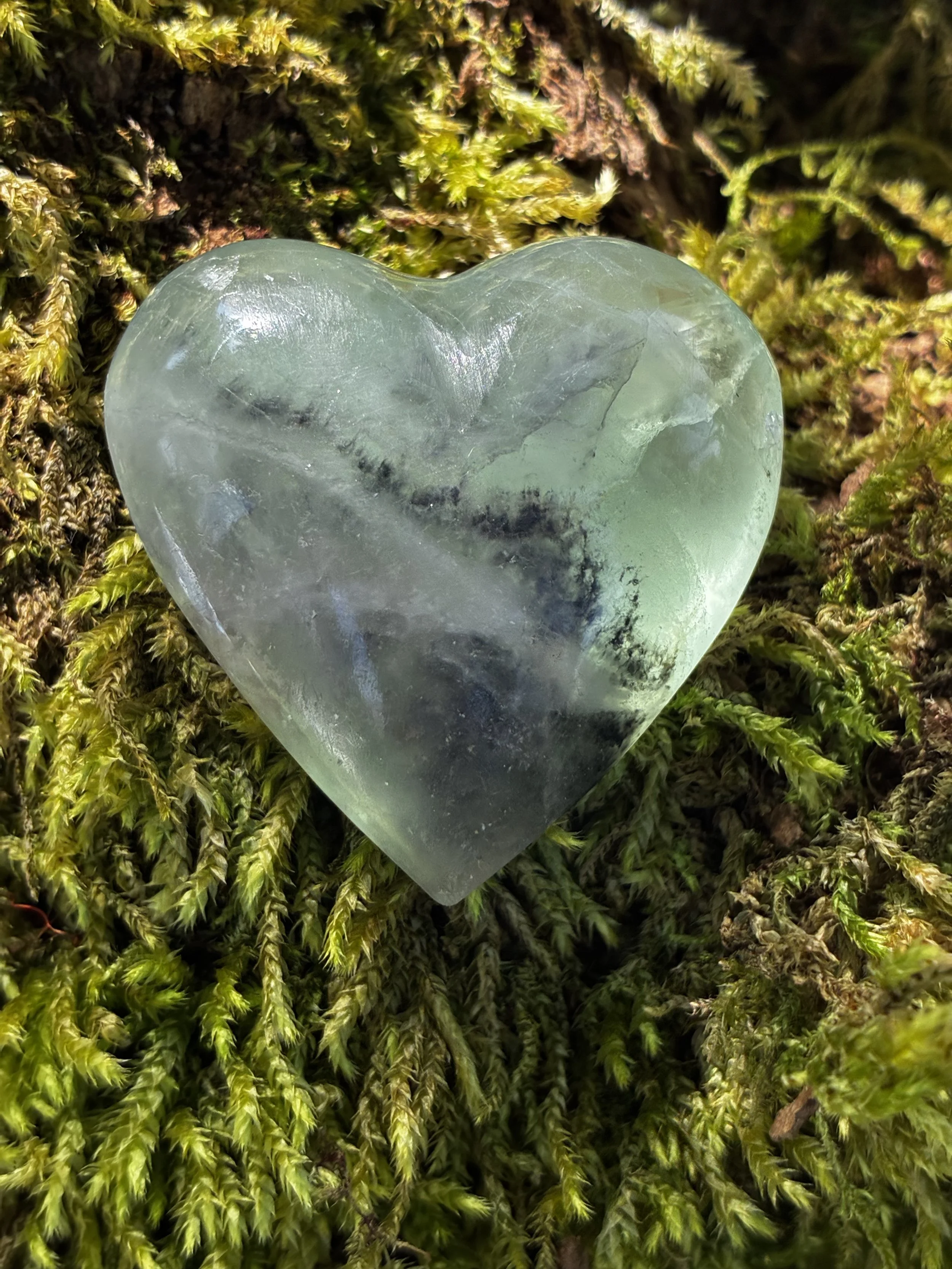 Rainbow Fluorite Crystal Brazilian Carved Heart with Dentric inclusions, 47g